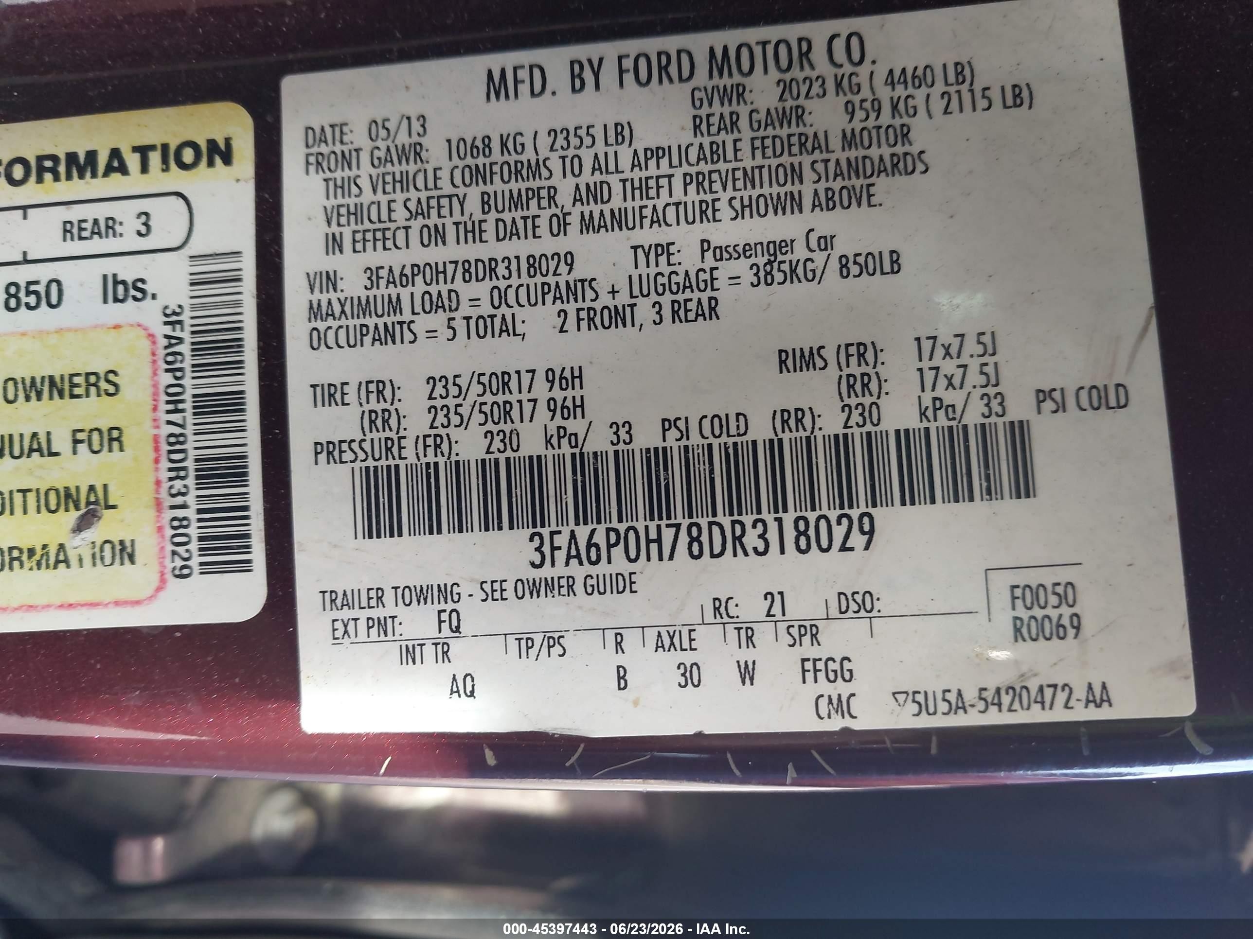 2013 Ford Fusion Se Maroon vin: 3FA6P0H78DR318029