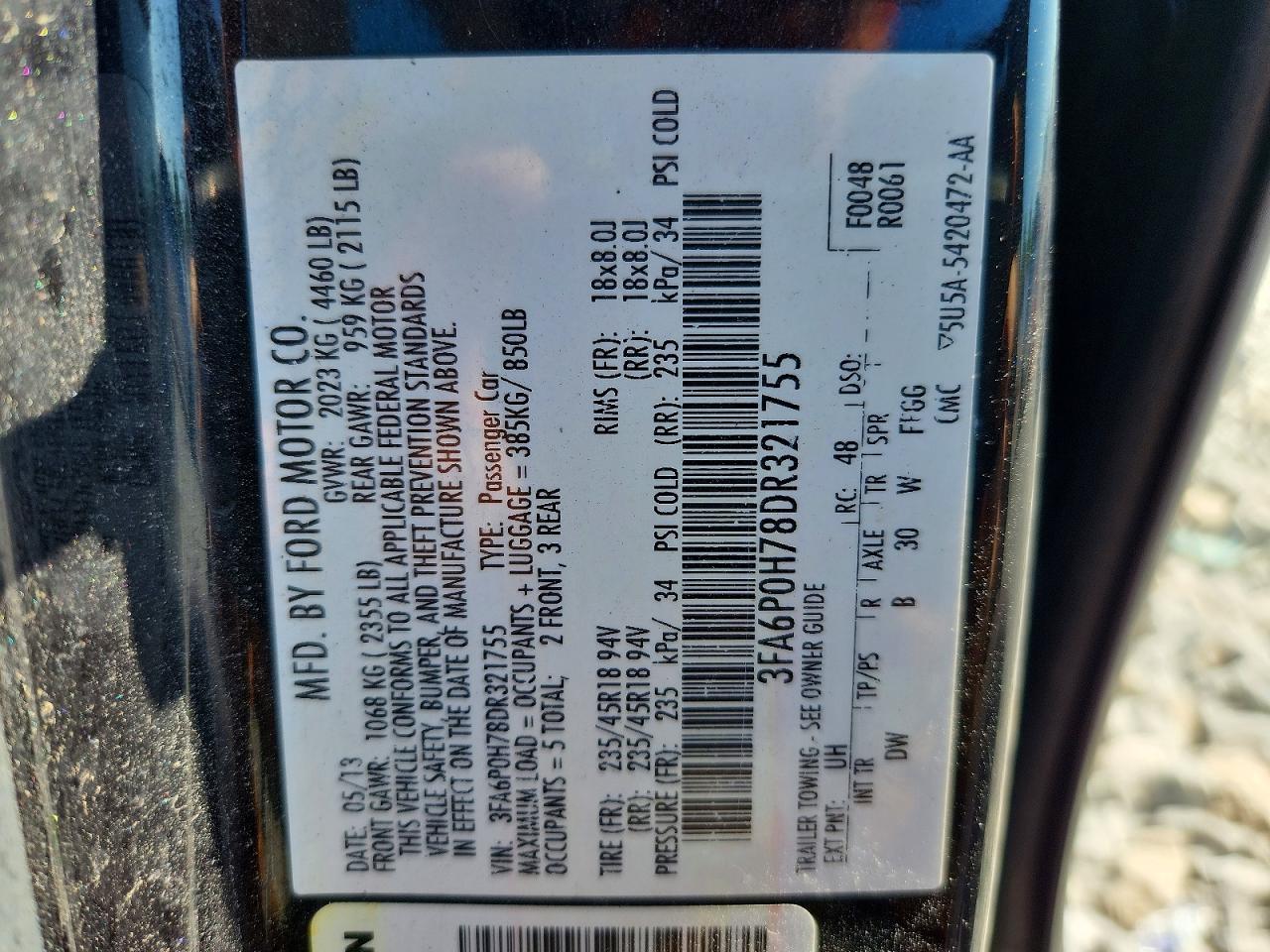 2013 Ford Fusion Se Угольный vin: 3FA6P0H78DR321755