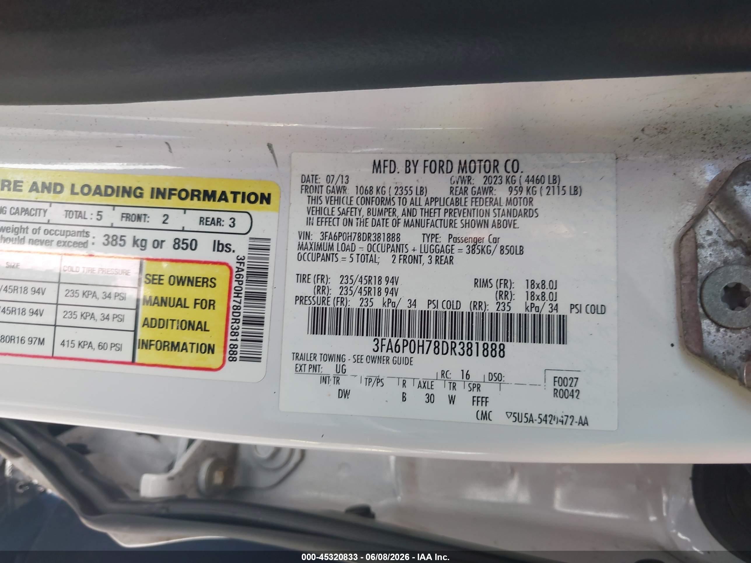 2013 Ford Fusion Se White vin: 3FA6P0H78DR381888