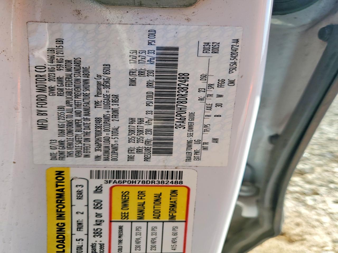 2013 Ford Fusion Se White vin: 3FA6P0H78DR382488