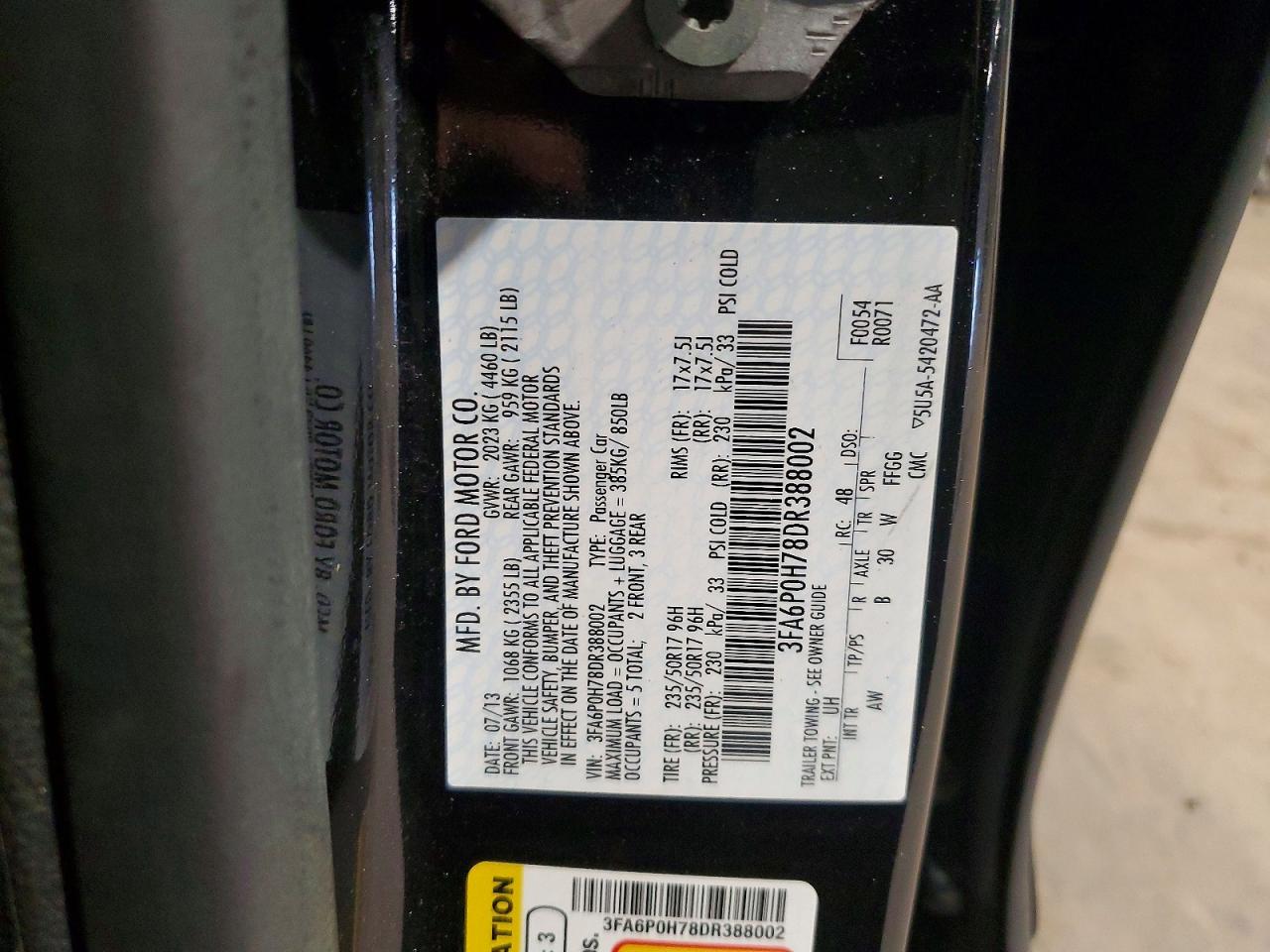 2013 Ford Fusion Se Black vin: 3FA6P0H78DR388002
