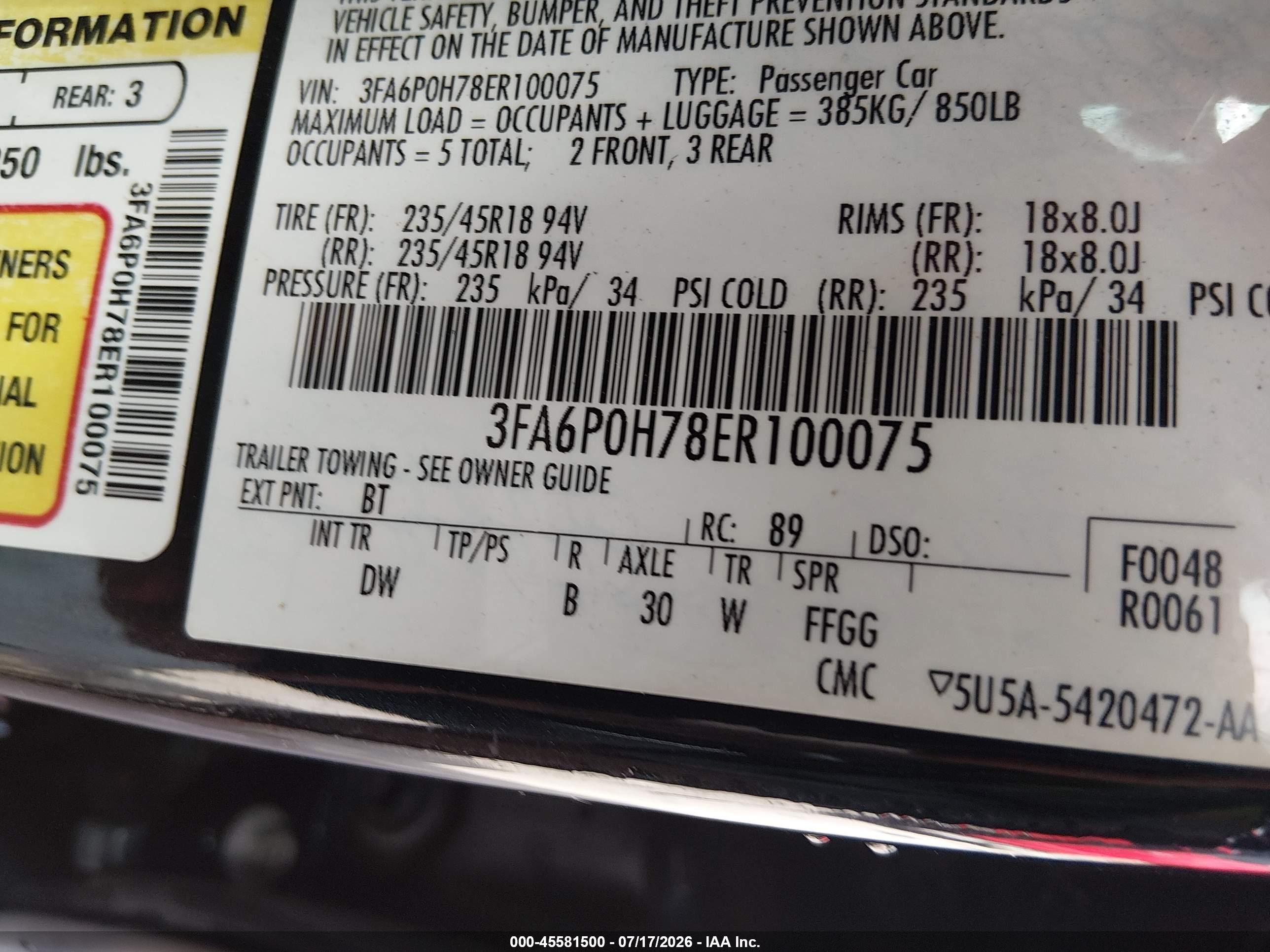 2014 Ford Fusion Se Black vin: 3FA6P0H78ER100075