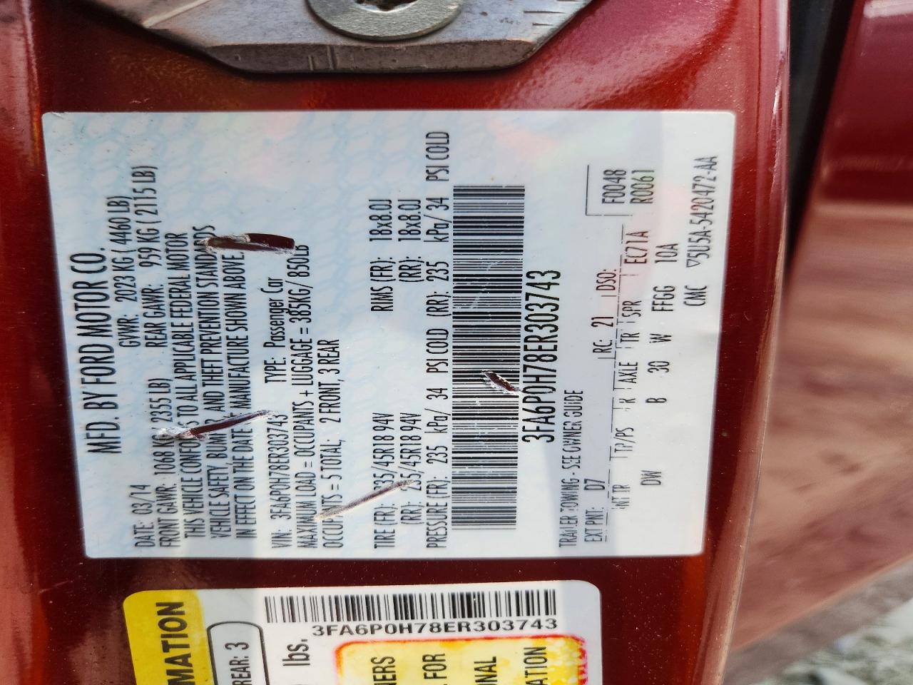 2014 Ford Fusion Se Red vin: 3FA6P0H78ER303743