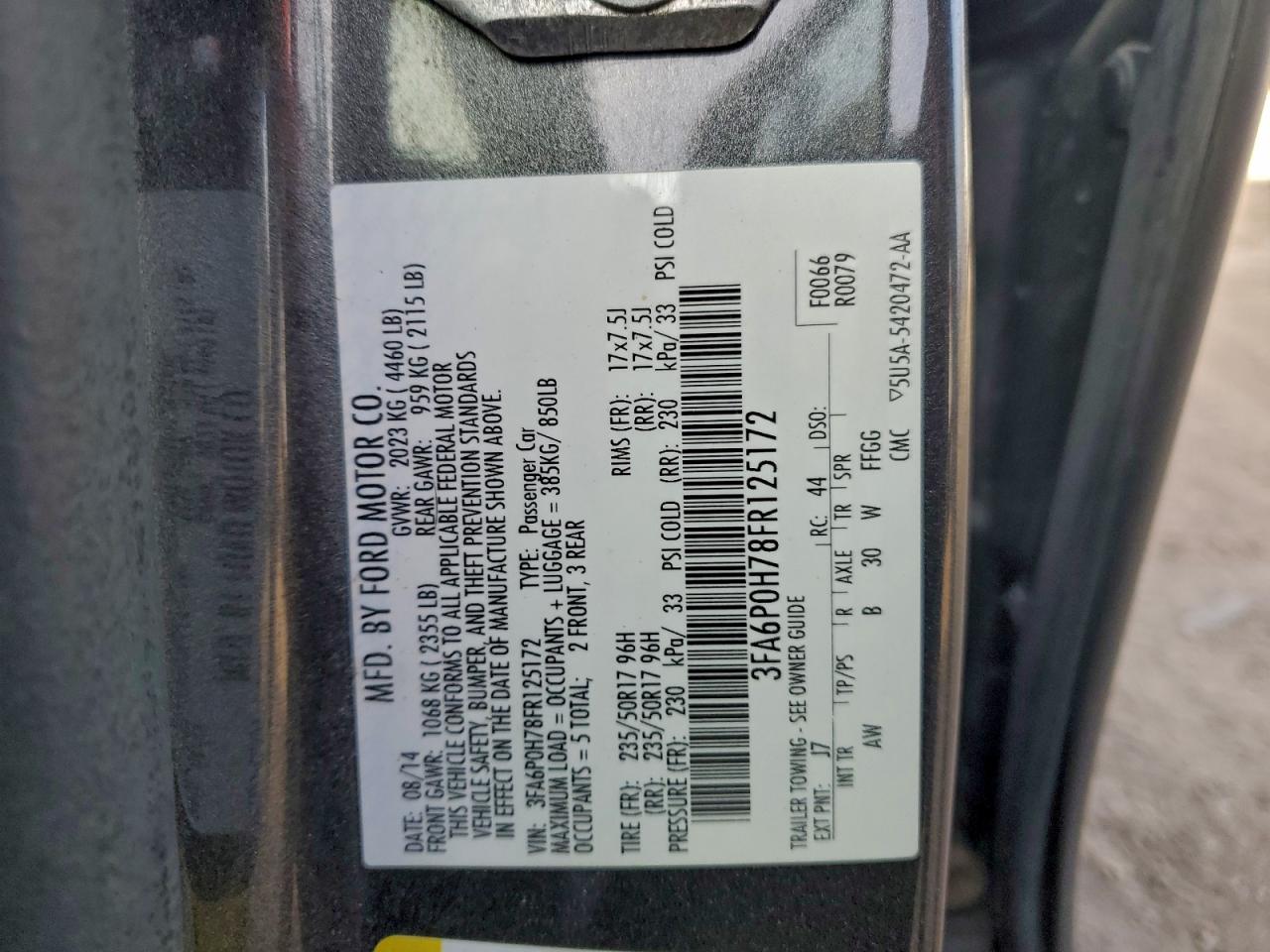 2015 Ford Fusion Se Gray vin: 3FA6P0H78FR125172