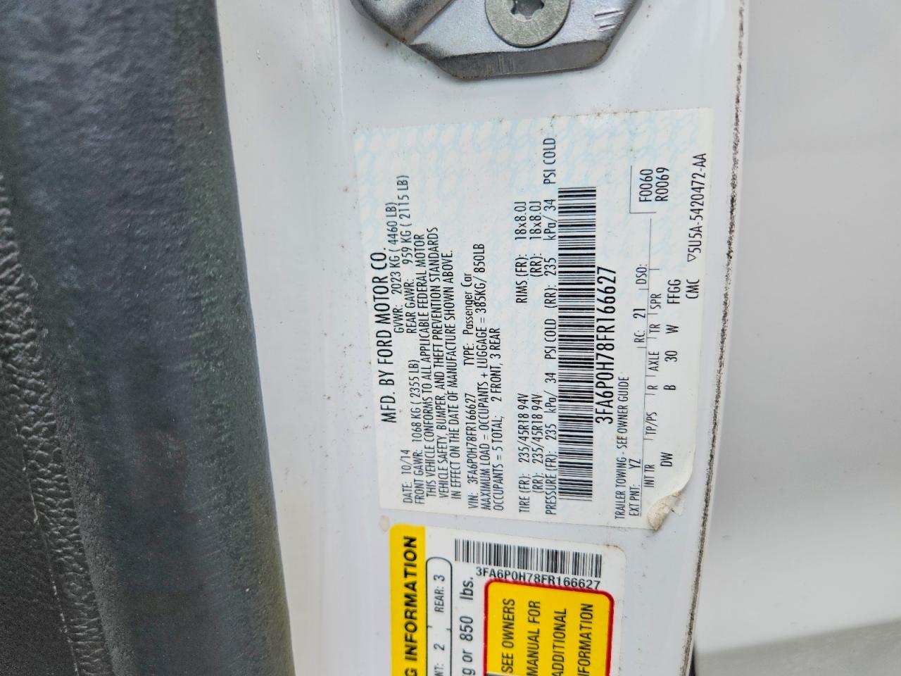 2015 Ford Fusion Se White vin: 3FA6P0H78FR166627