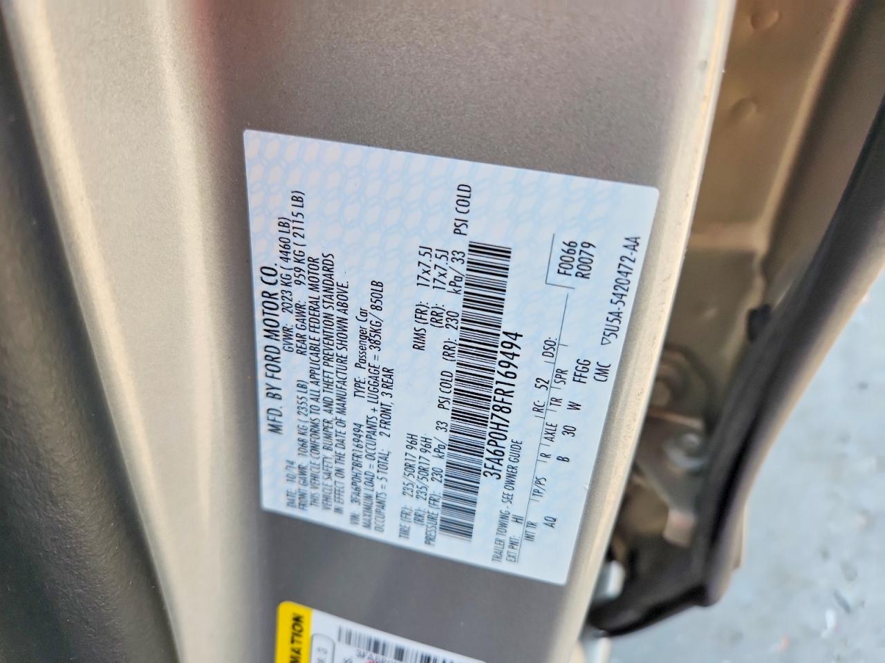 2015 Ford Fusion Se Желто-коричневый vin: 3FA6P0H78FR169494