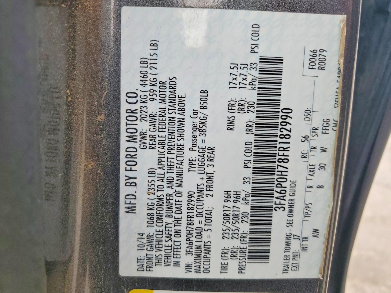 2015 Ford Fusion Se Gray vin: 3FA6P0H78FR182990
