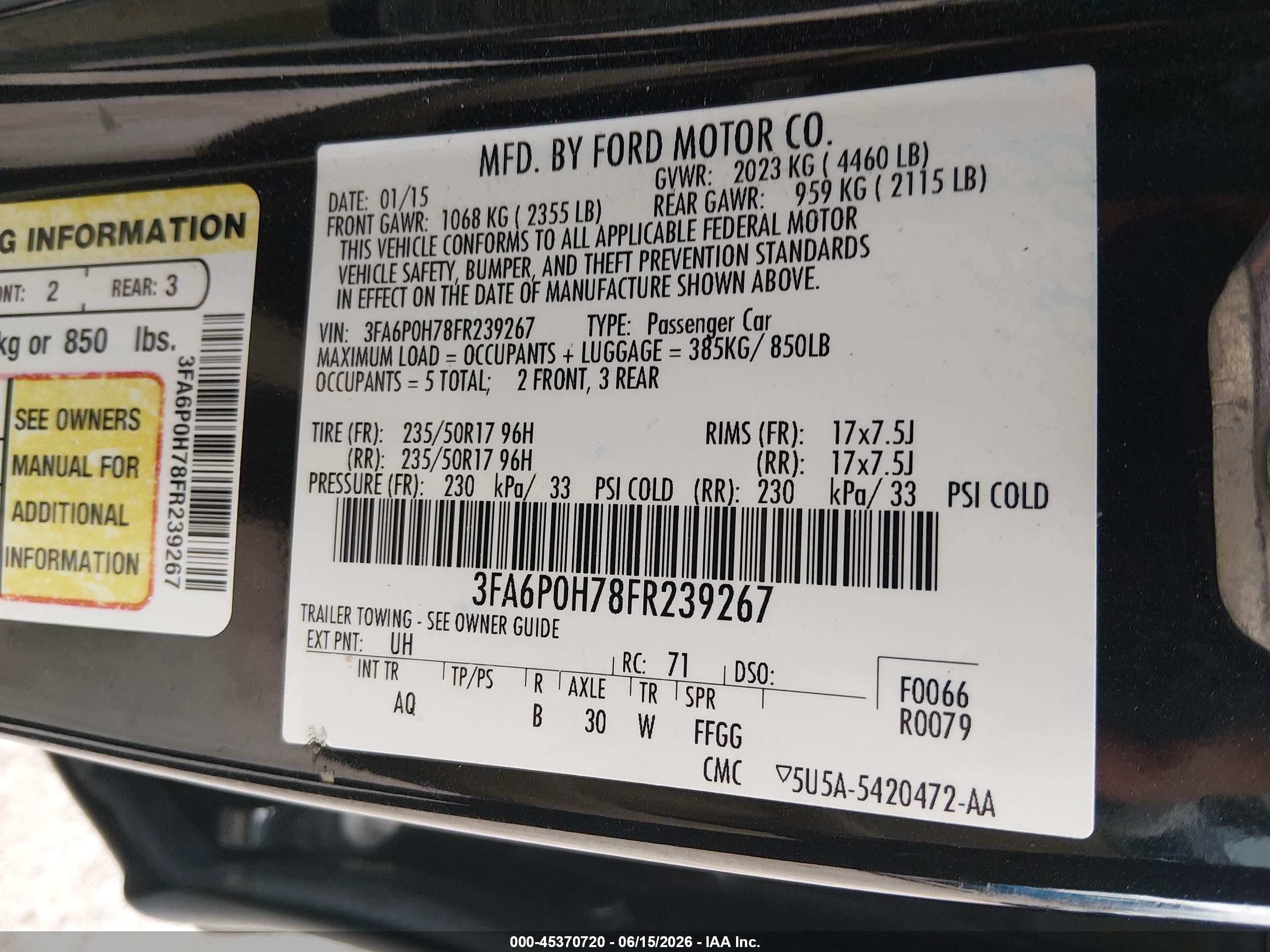 2015 Ford Fusion Se Черный vin: 3FA6P0H78FR239267