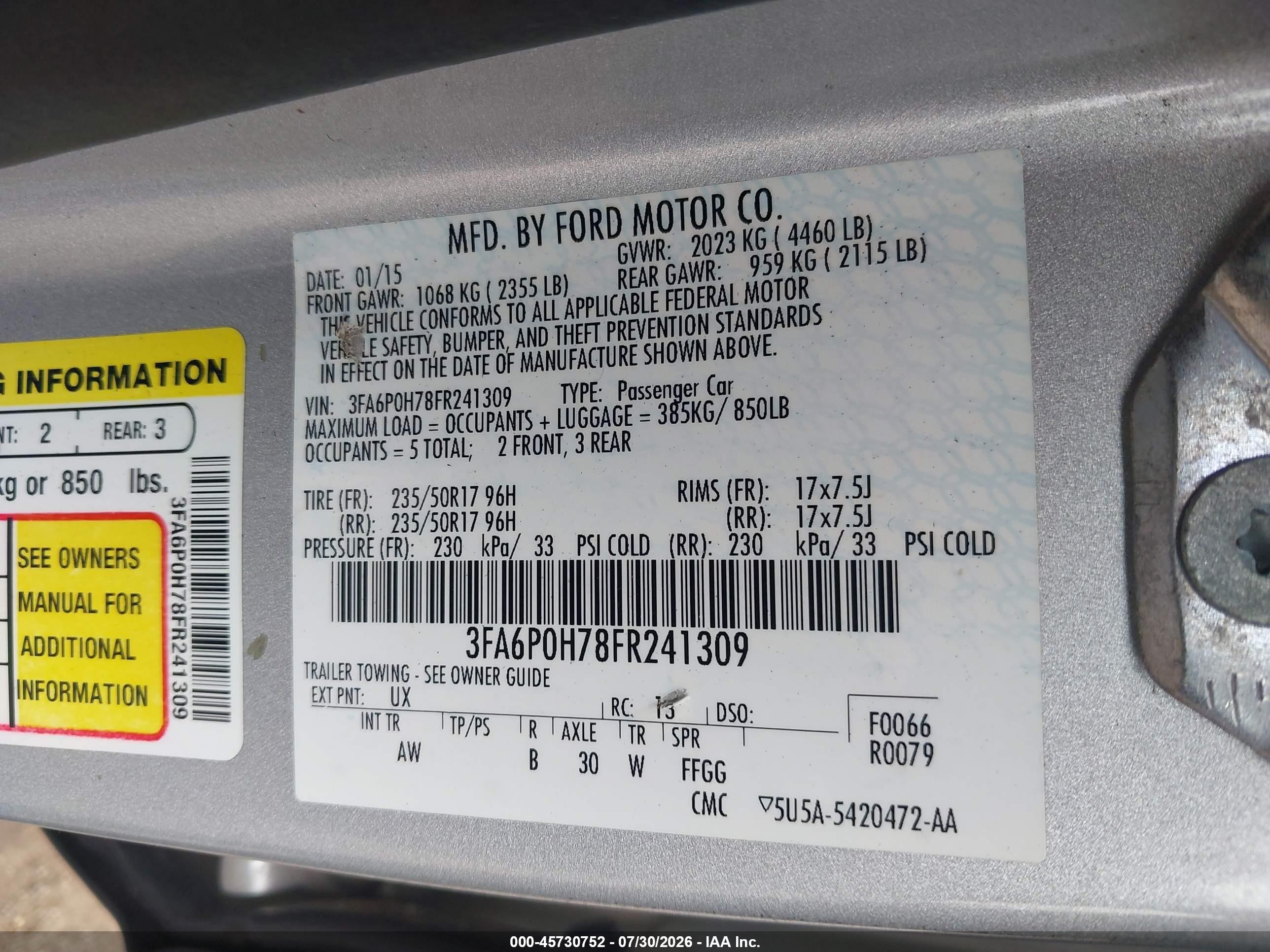 2015 Ford Fusion Se Silver vin: 3FA6P0H78FR241309