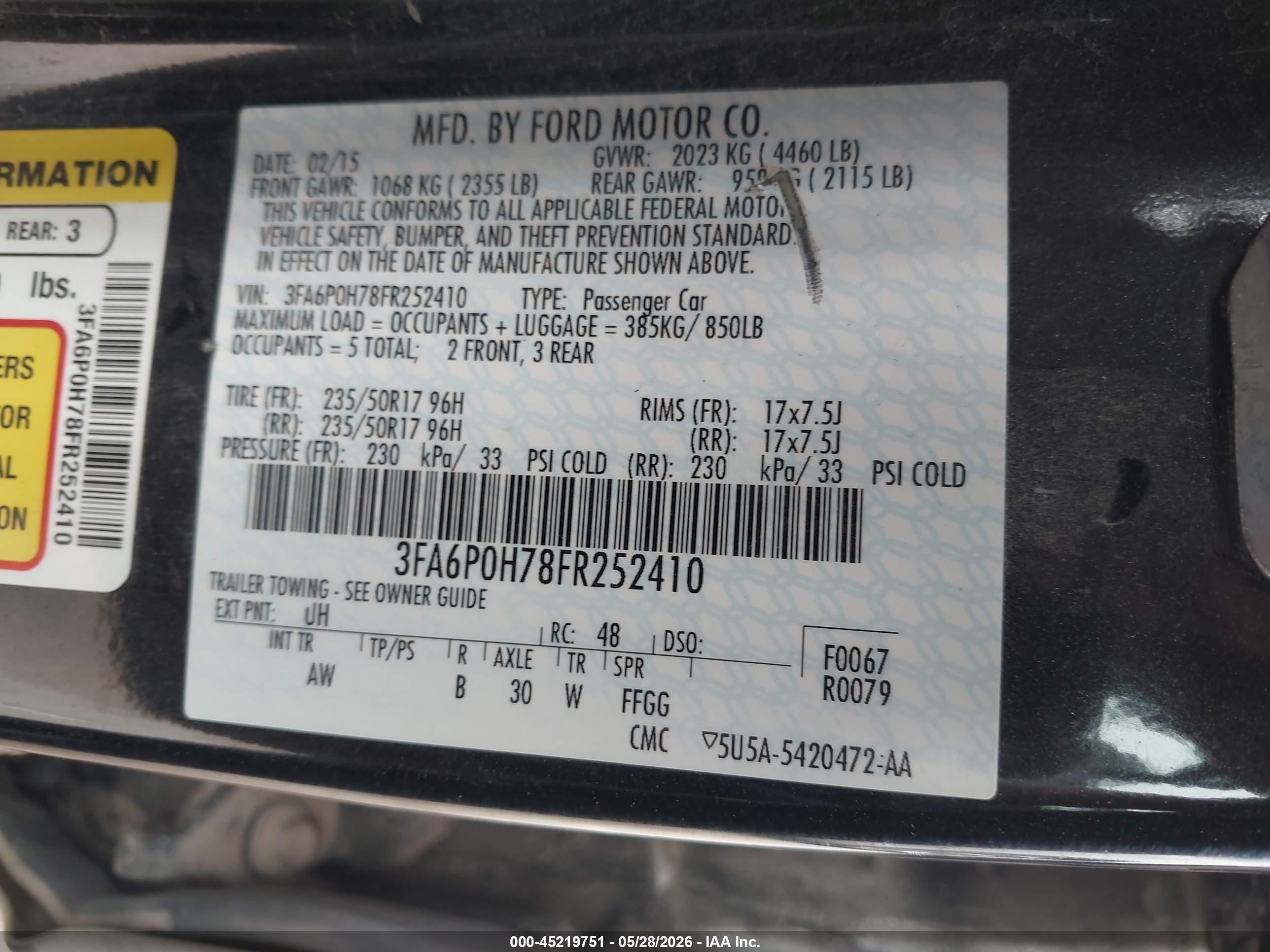2015 Ford Fusion Se Black vin: 3FA6P0H78FR252410