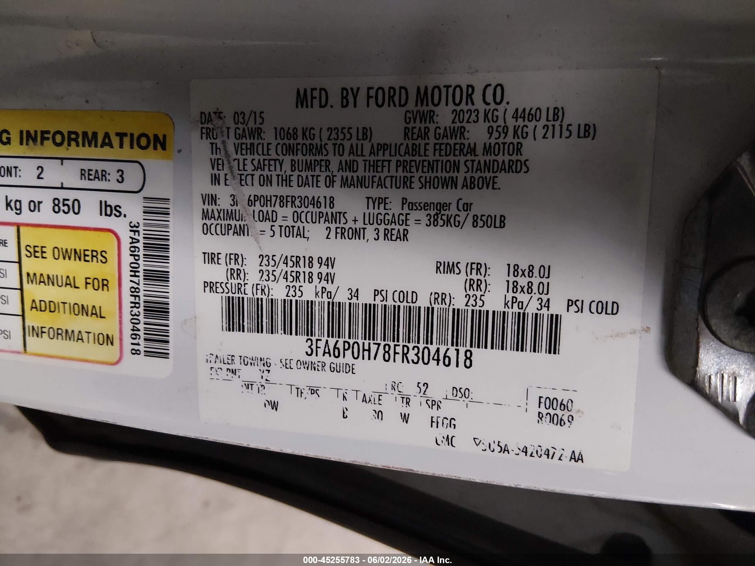 2015 Ford Fusion Se White vin: 3FA6P0H78FR304618