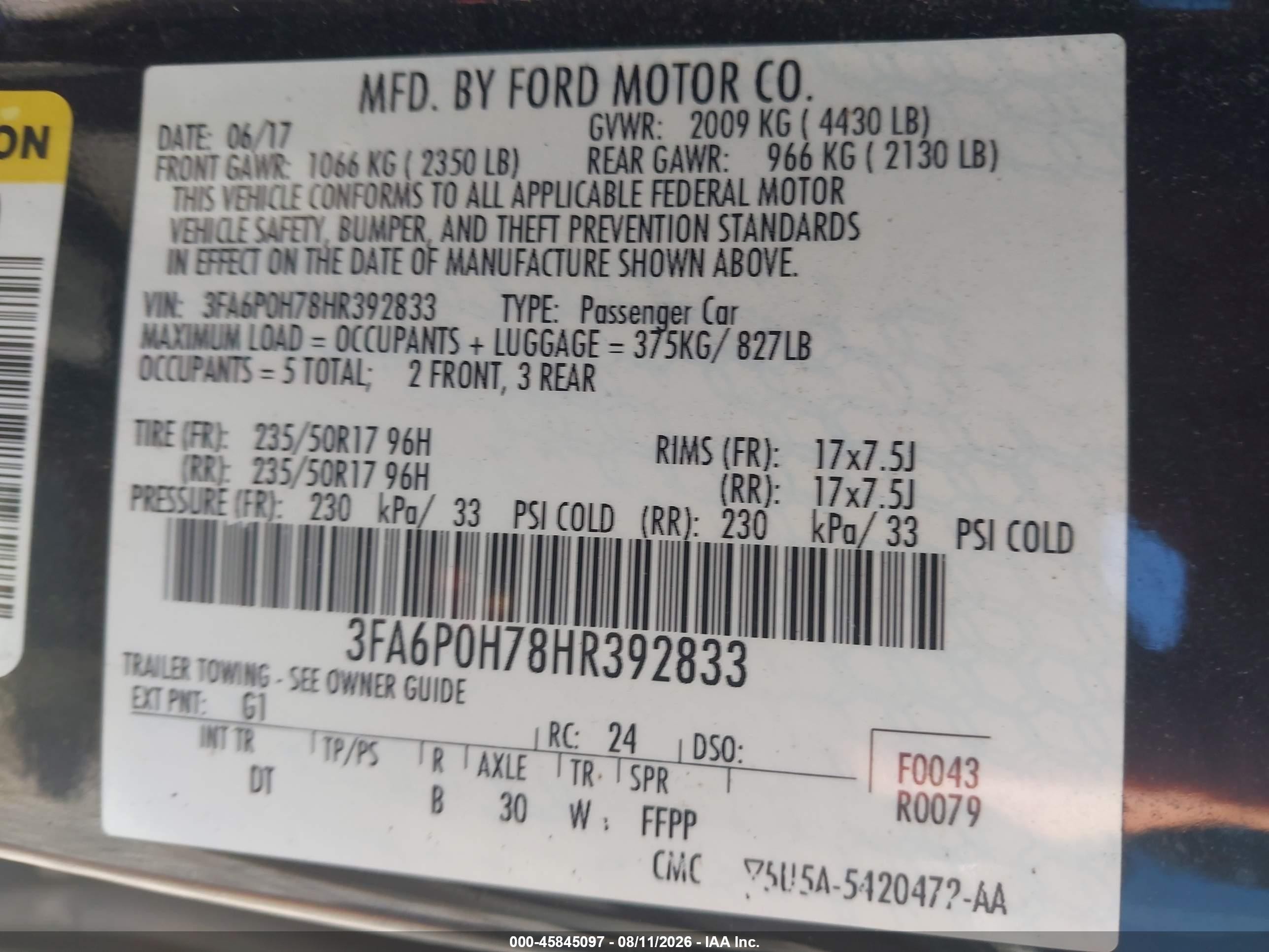 2017 Ford Fusion Se Black vin: 3FA6P0H78HR392833