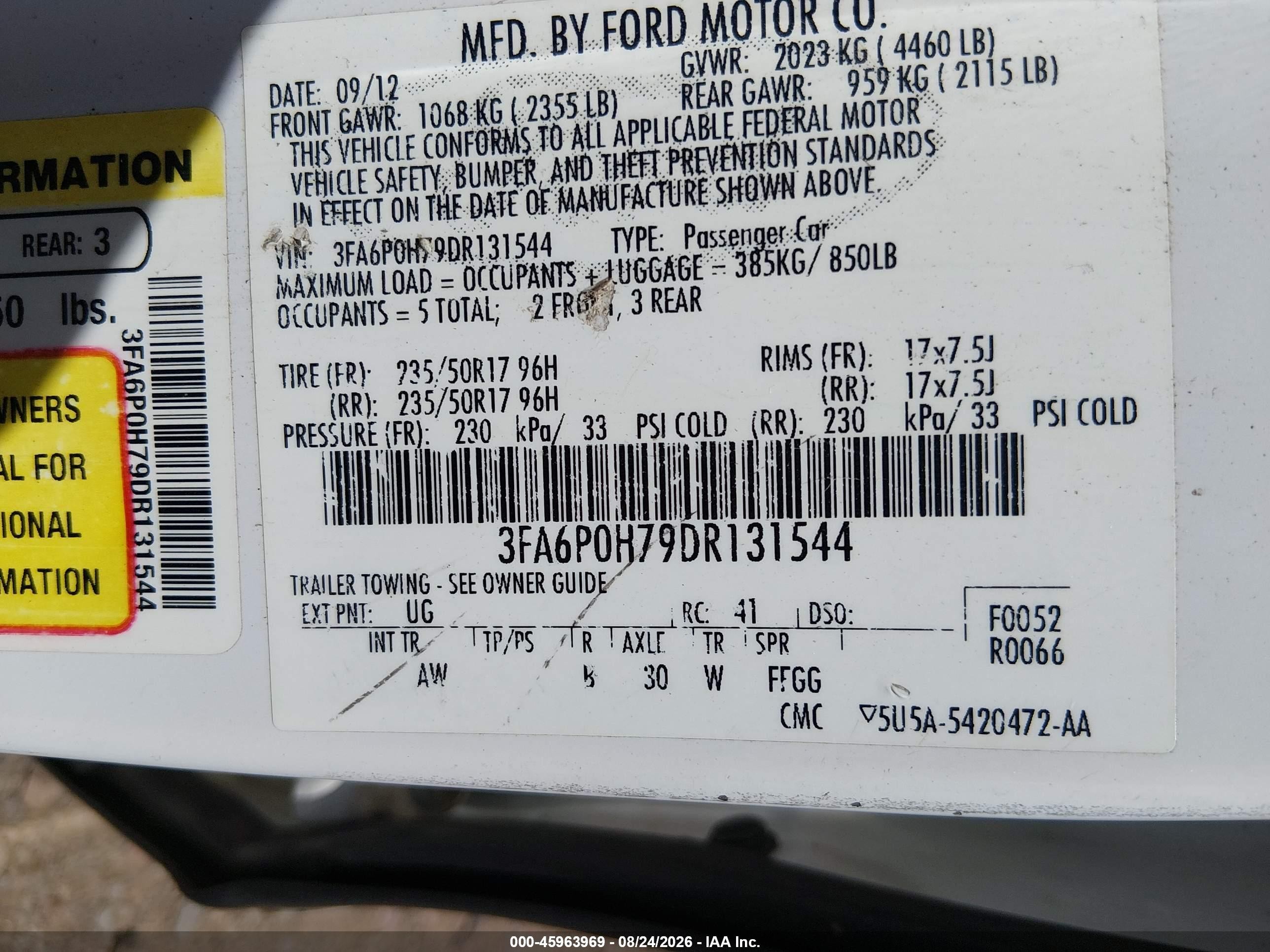 2013 Ford Fusion Se White vin: 3FA6P0H79DR131544