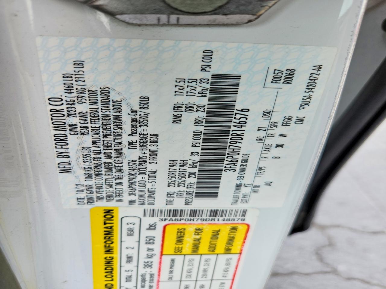 2013 Ford Fusion Se Белый vin: 3FA6P0H79DR146576