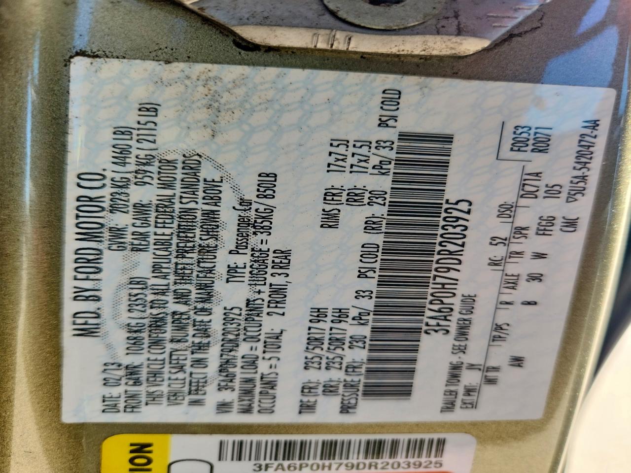 2013 Ford Fusion Se Green vin: 3FA6P0H79DR203925