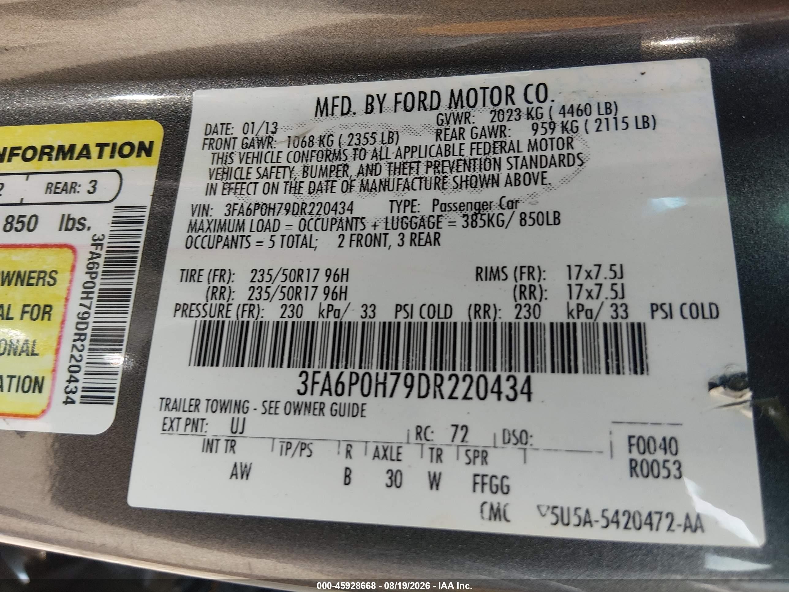 2013 Ford Fusion Se Gray vin: 3FA6P0H79DR220434