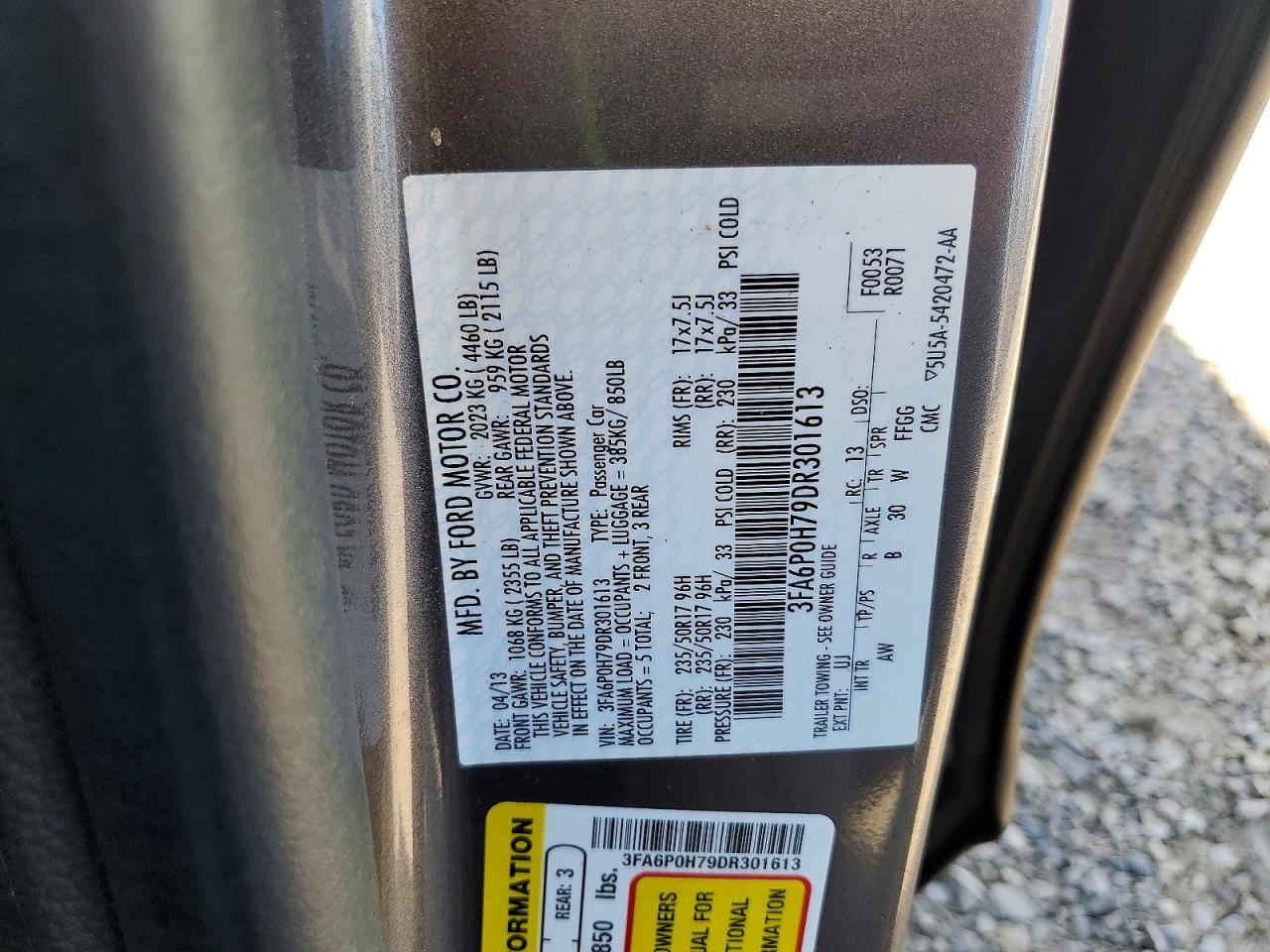 2013 Ford Fusion Se Gray vin: 3FA6P0H79DR301613