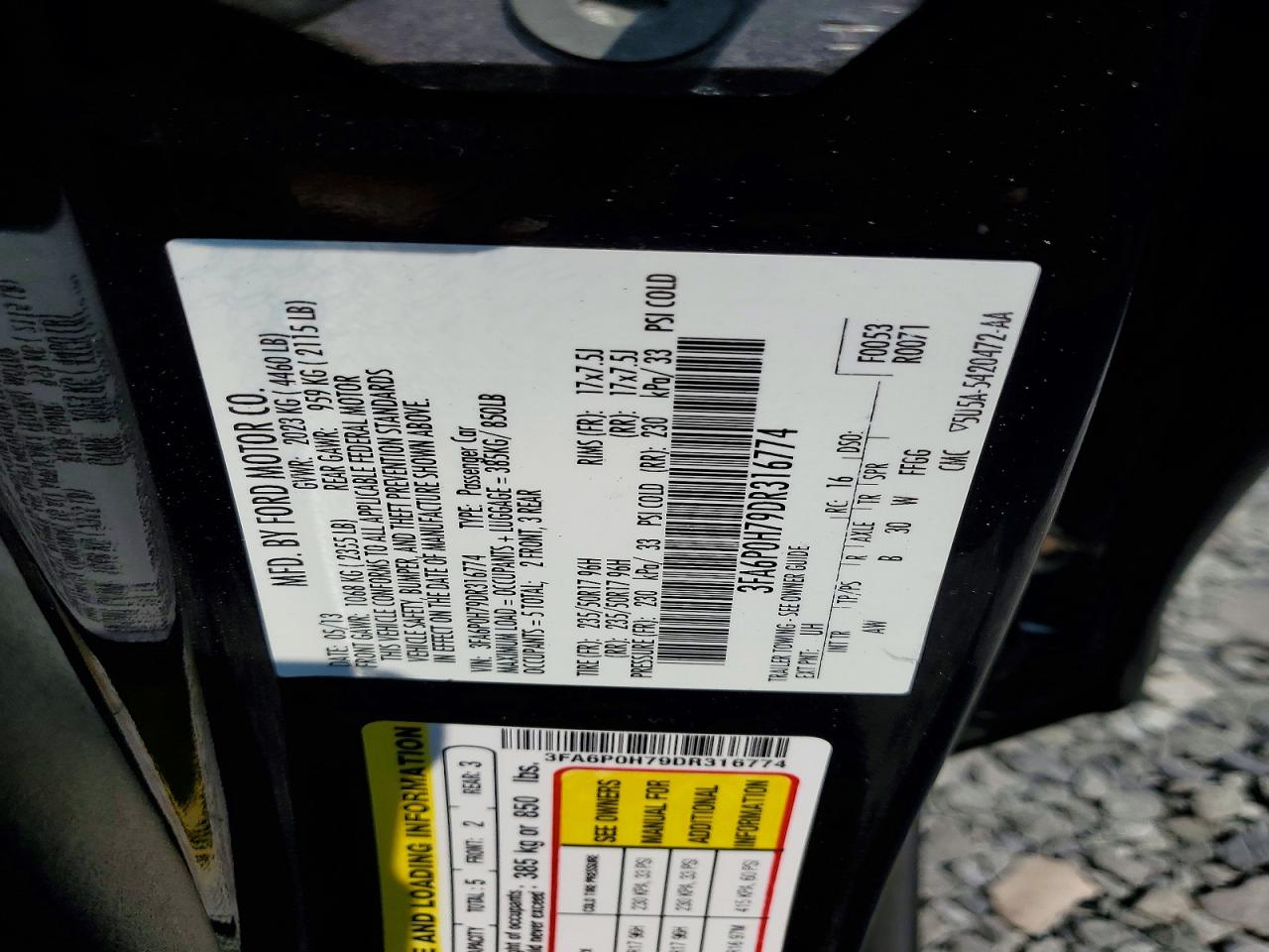2013 Ford Fusion Se Black vin: 3FA6P0H79DR316774