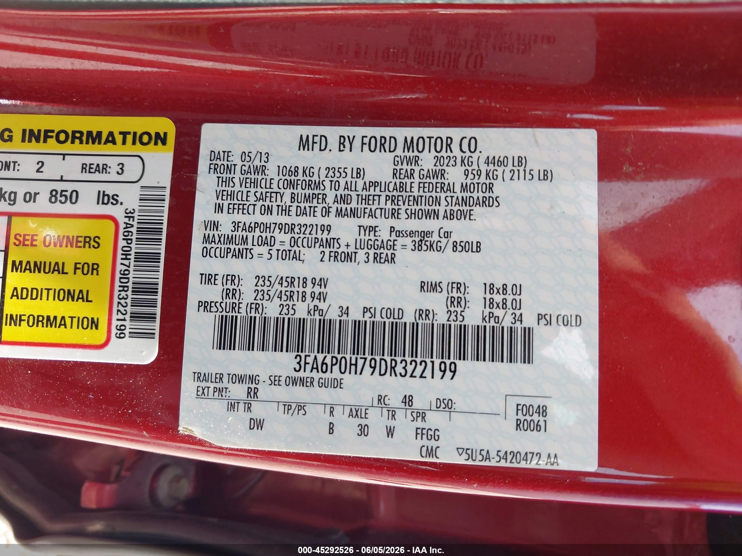 2013 Ford Fusion Se Red vin: 3FA6P0H79DR322199