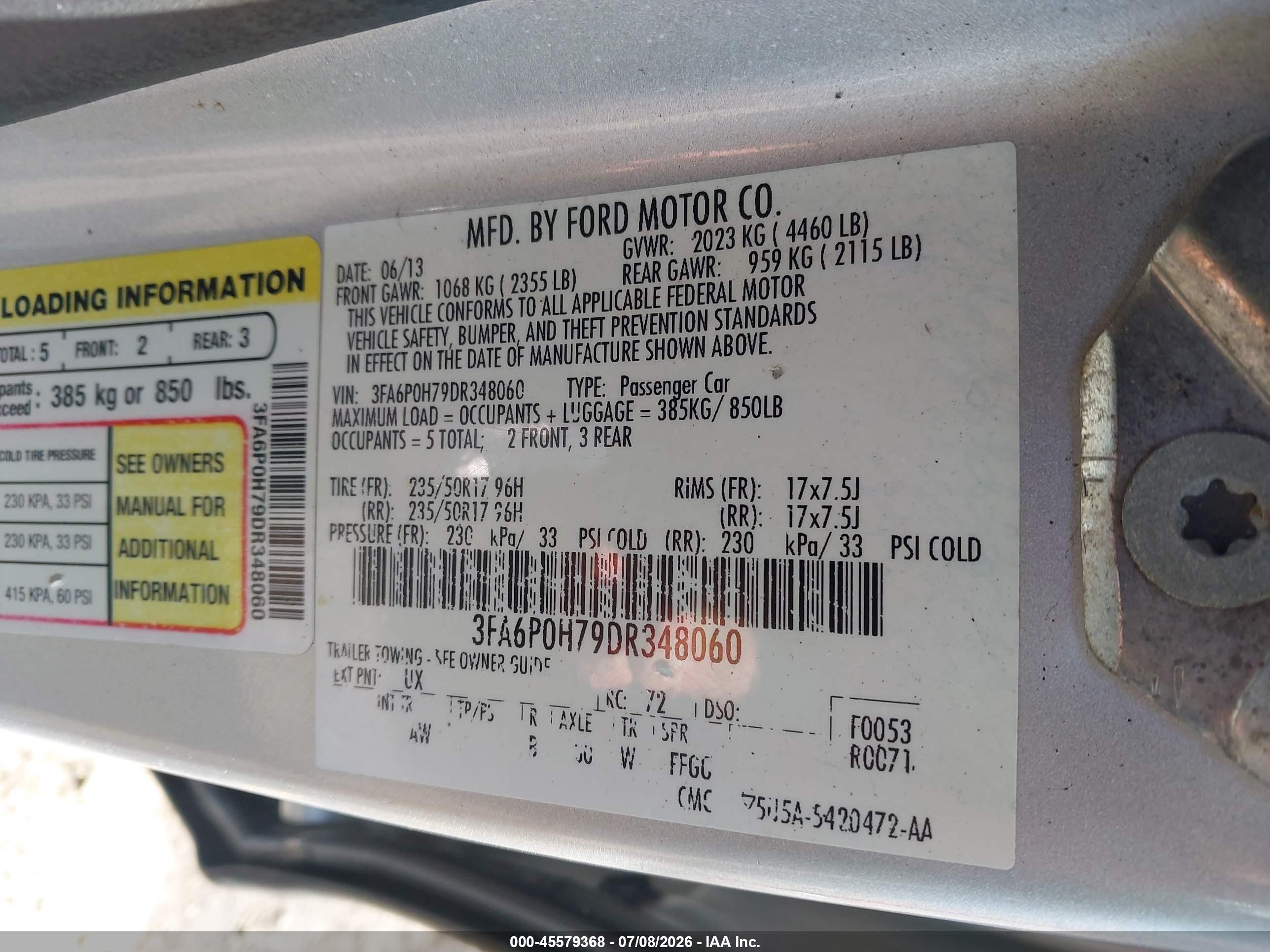 2013 Ford Fusion Se Gray vin: 3FA6P0H79DR348060