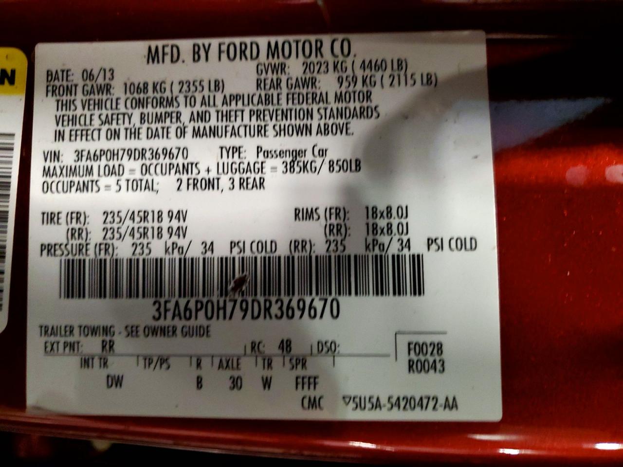 2013 Ford Fusion Se Maroon vin: 3FA6P0H79DR369670