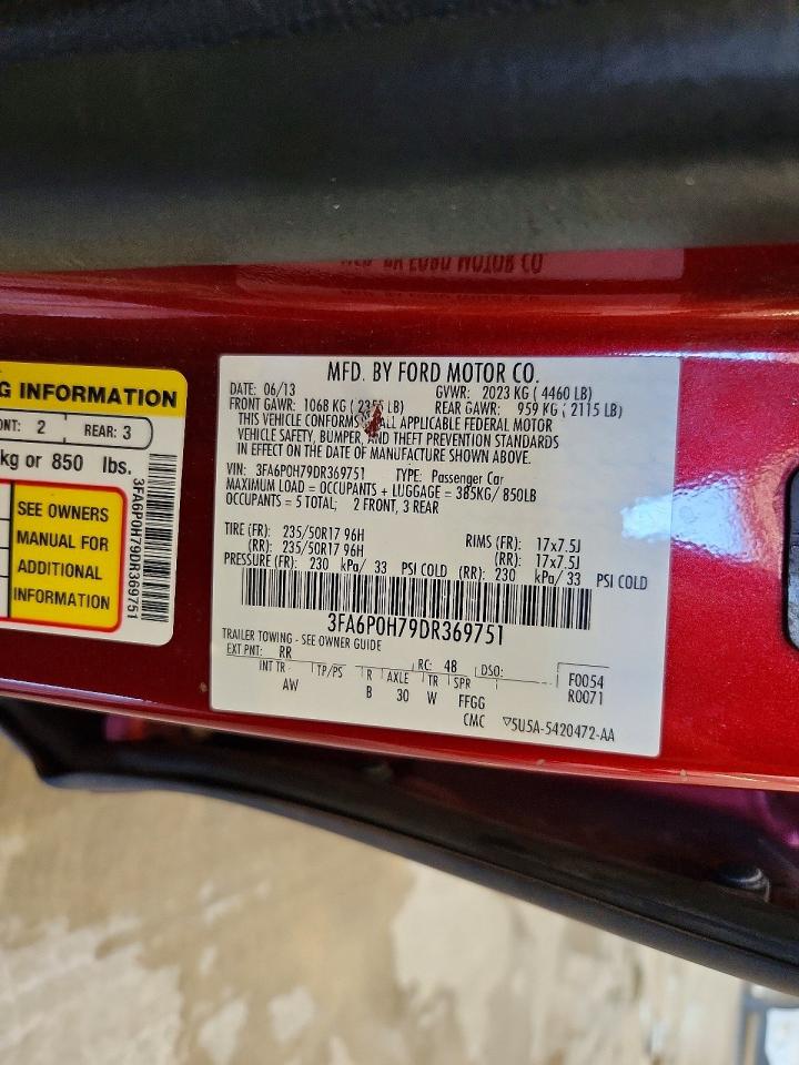 2013 Ford Fusion Se Red vin: 3FA6P0H79DR369751