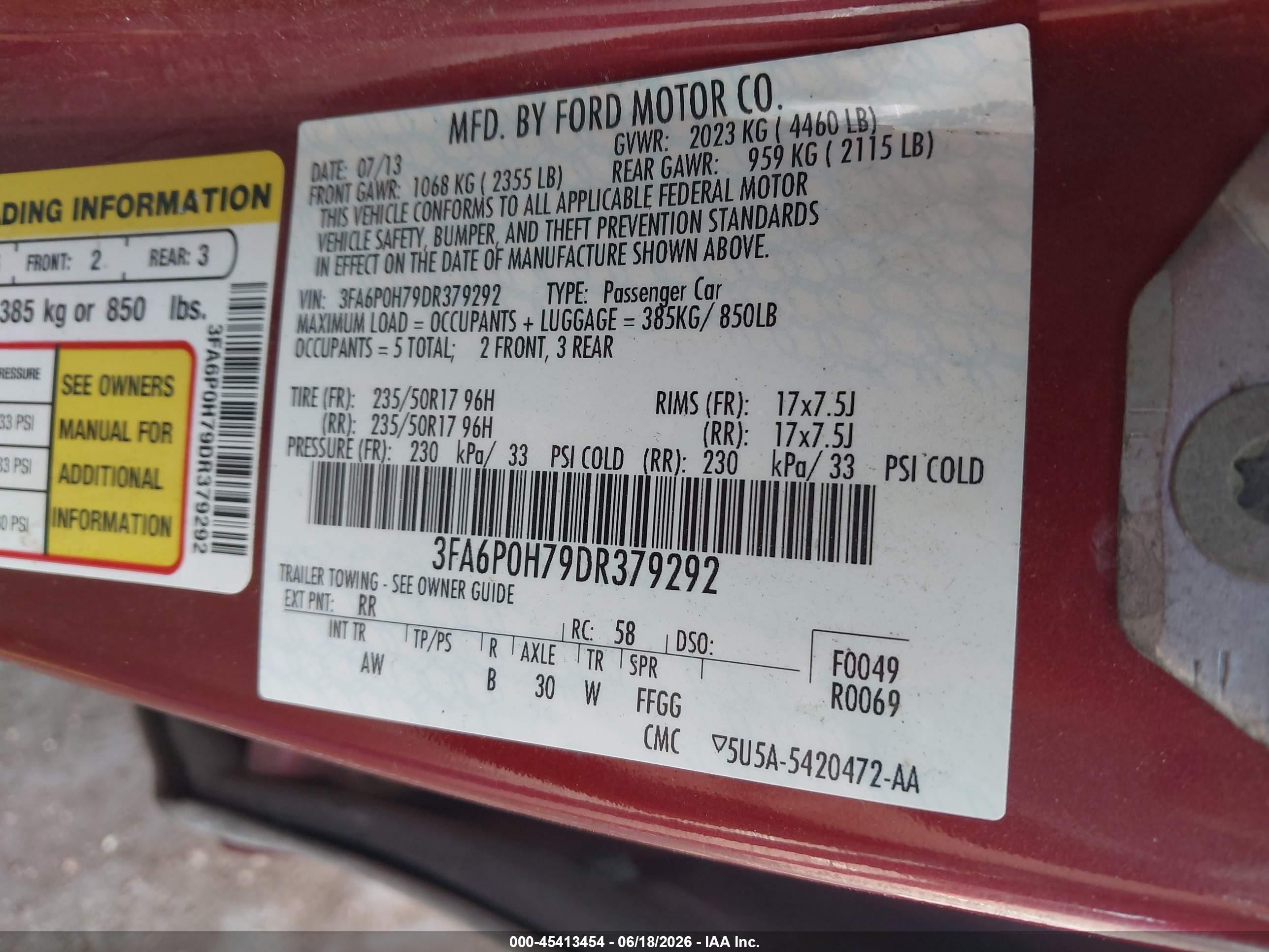 2013 Ford Fusion Se Red vin: 3FA6P0H79DR379292