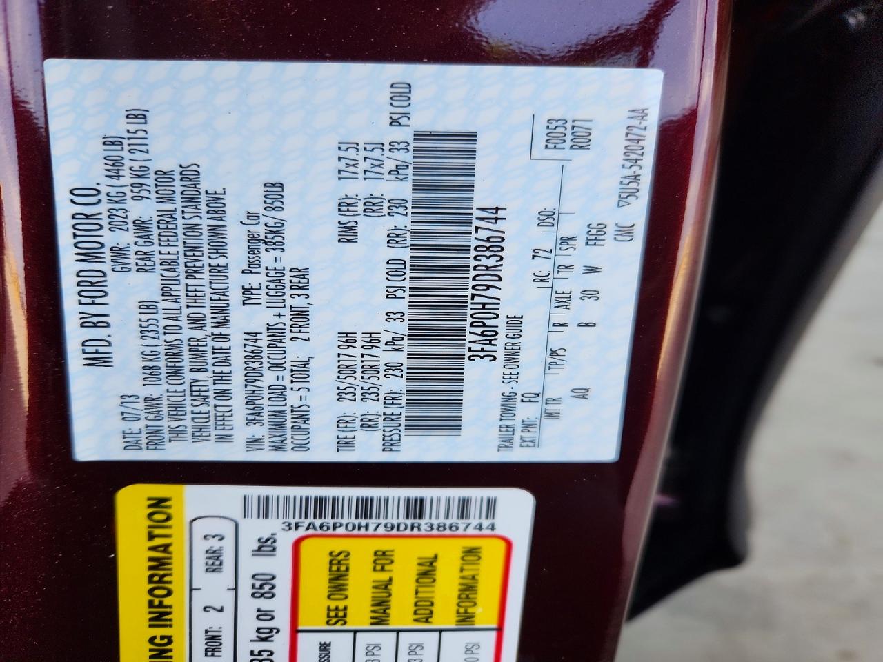 2013 Ford Fusion Se Maroon vin: 3FA6P0H79DR386744