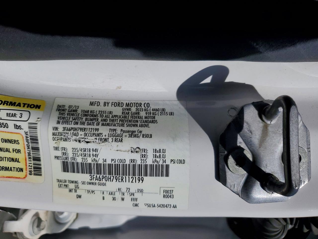 2014 Ford Fusion Se White vin: 3FA6P0H79ER112199