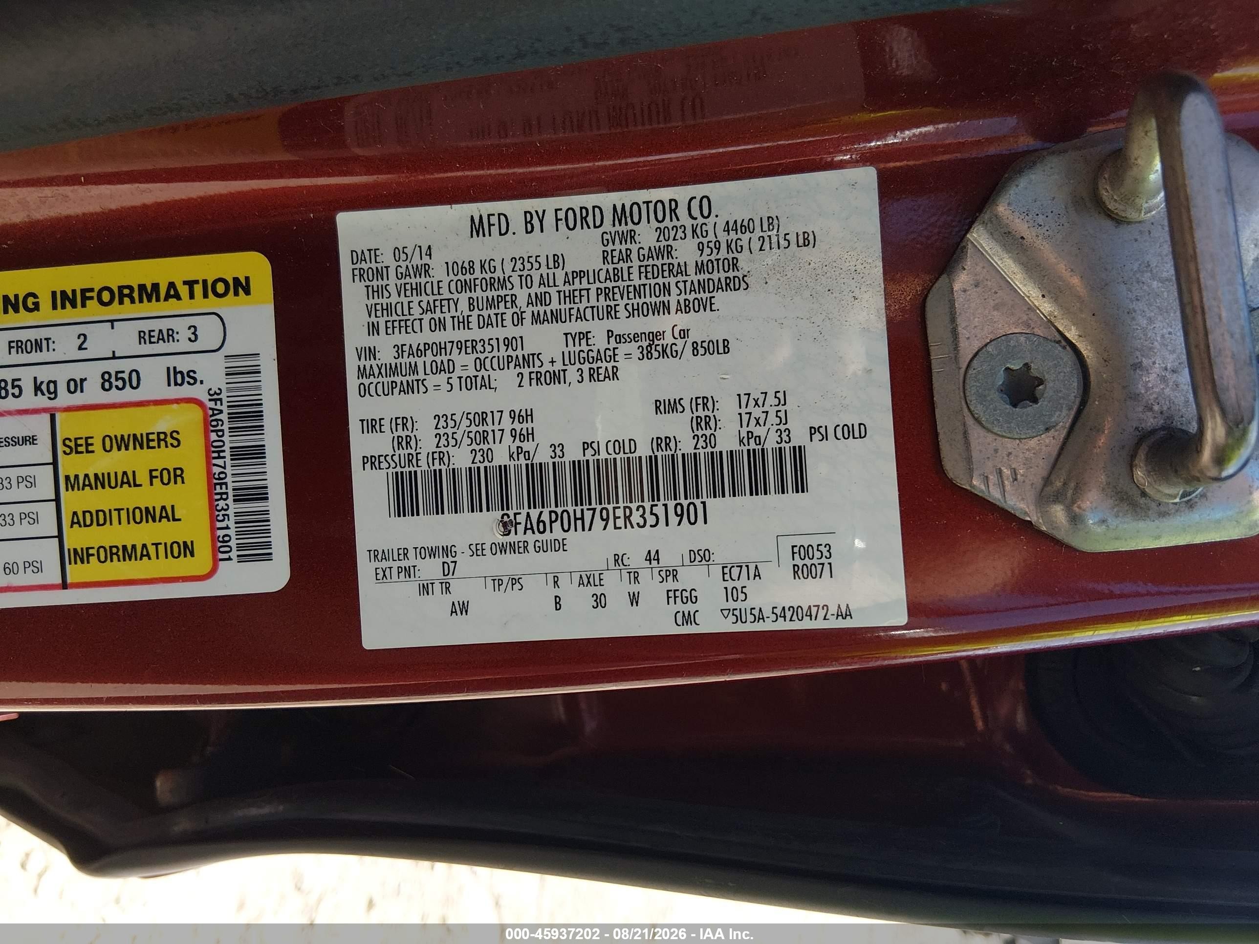 2014 Ford Fusion Se Red vin: 3FA6P0H79ER351901