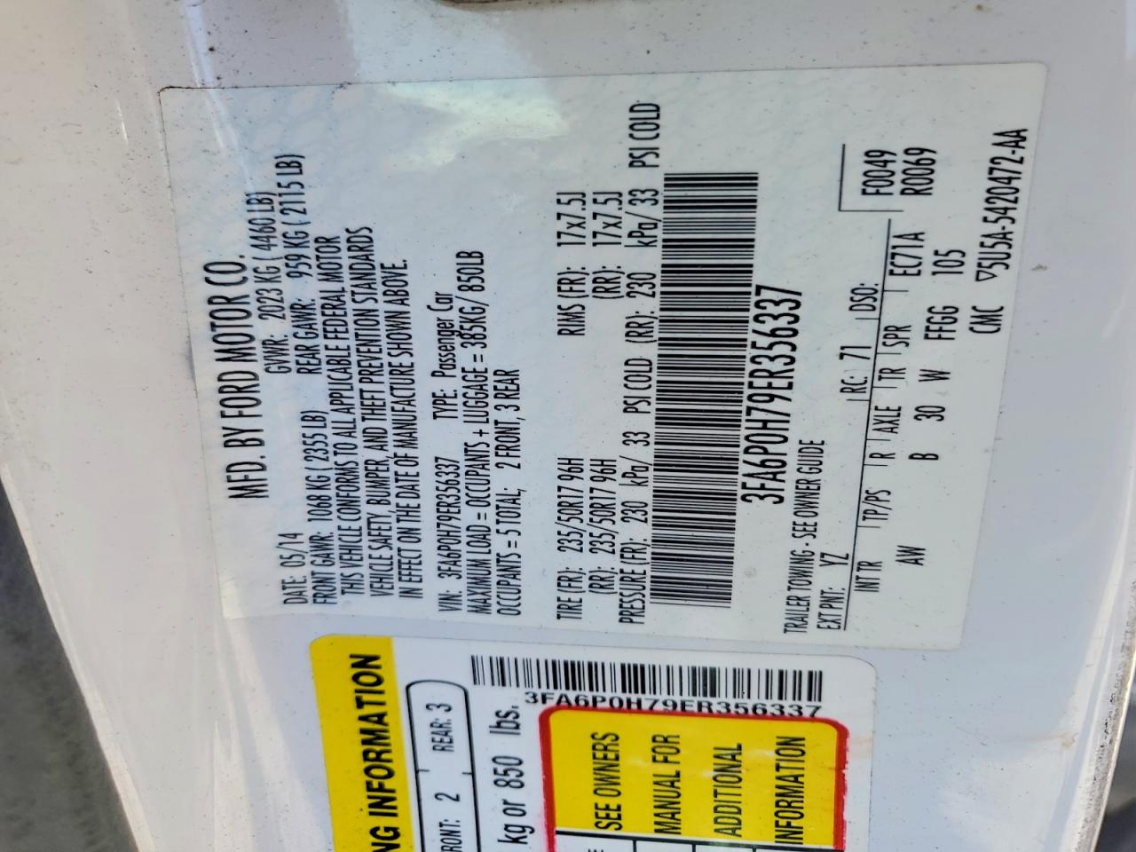 2014 Ford Fusion Se White vin: 3FA6P0H79ER356337