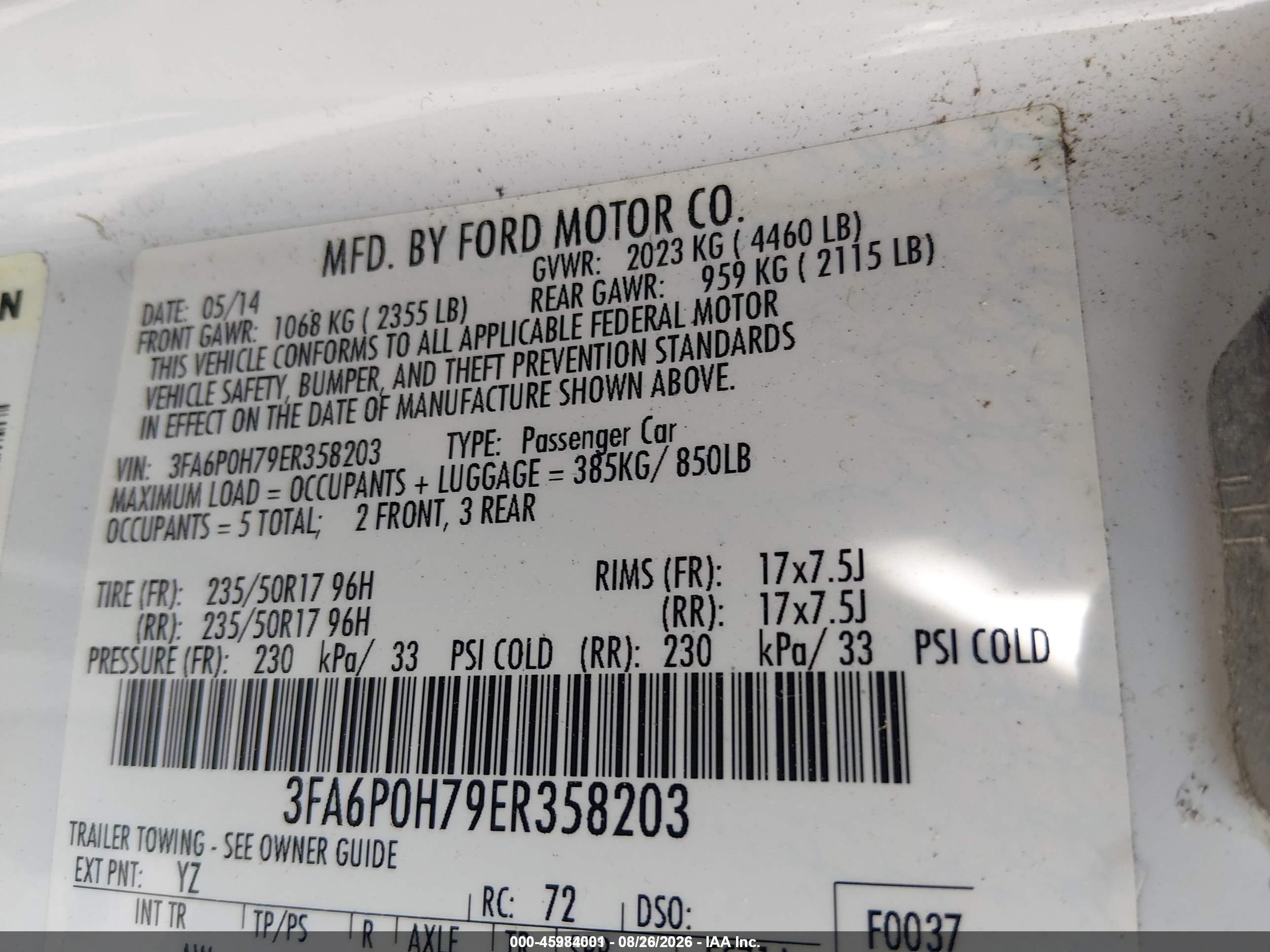 2014 Ford Fusion Se White vin: 3FA6P0H79ER358203