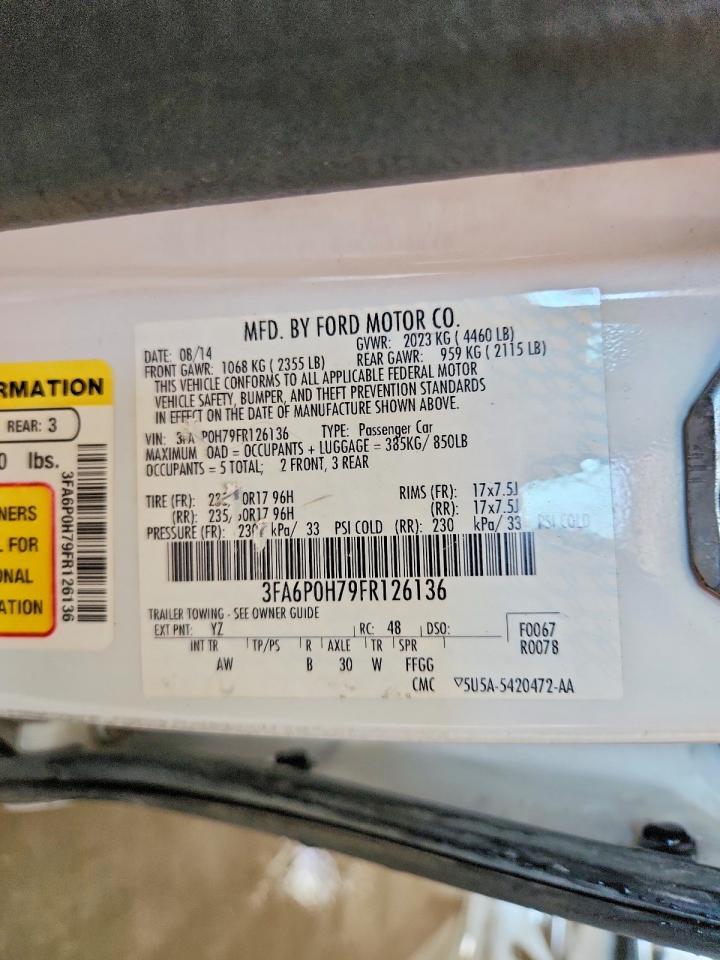 2015 Ford Fusion Se White vin: 3FA6P0H79FR126136