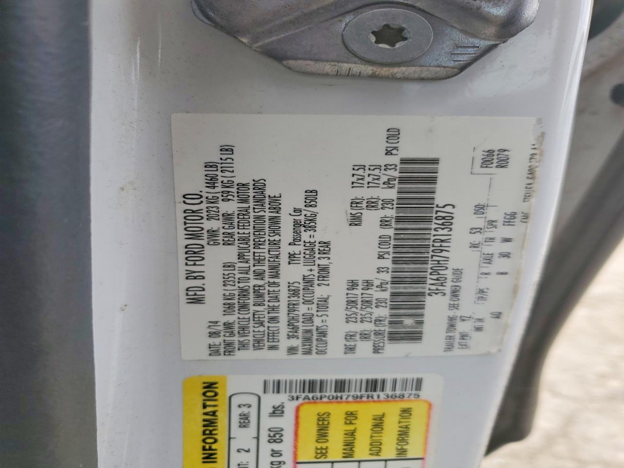 2015 Ford Fusion Se White vin: 3FA6P0H79FR136875