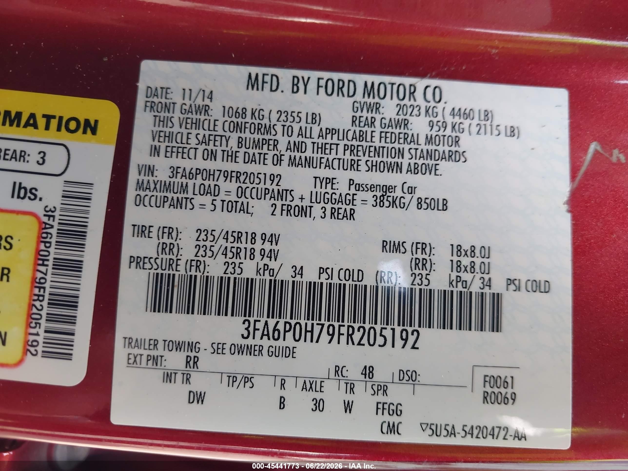 2015 Ford Fusion Se Burgundy vin: 3FA6P0H79FR205192