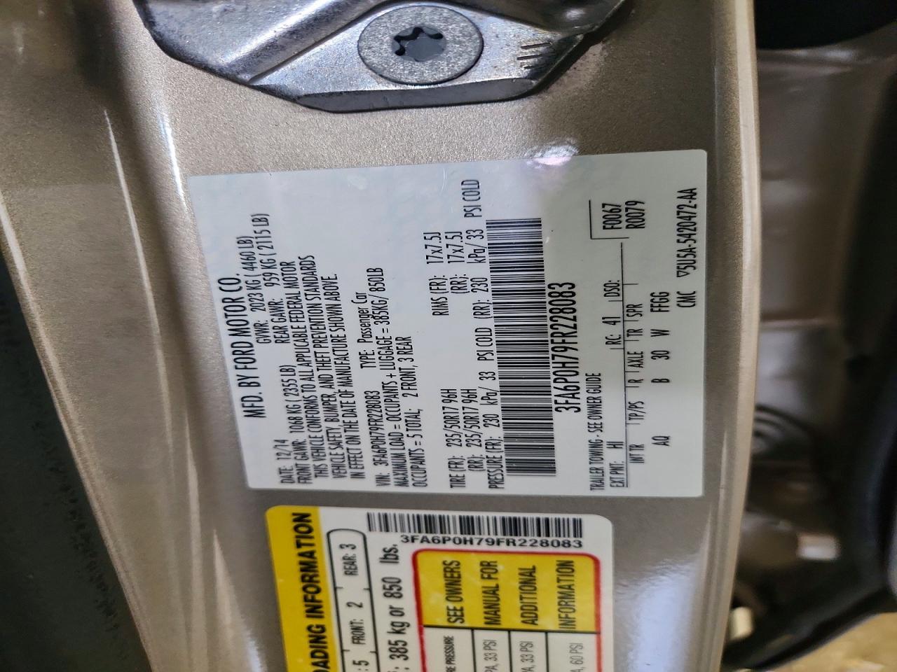 2015 Ford Fusion Se Tan vin: 3FA6P0H79FR228083