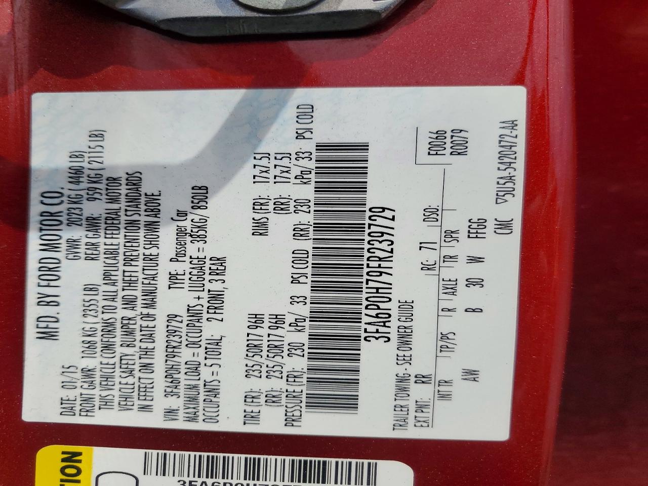 2015 Ford Fusion Se Red vin: 3FA6P0H79FR239729