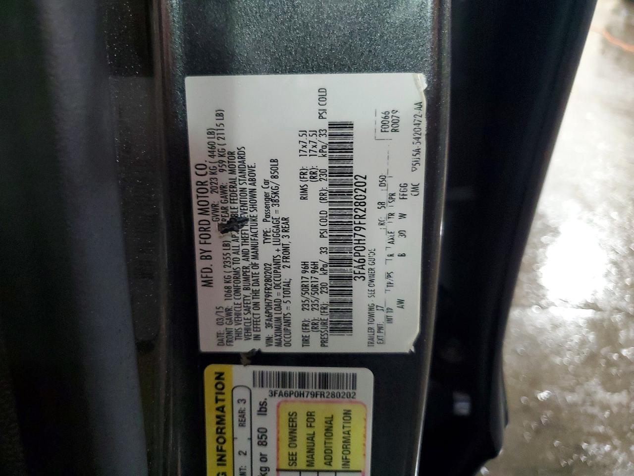2015 Ford Fusion Se Серый vin: 3FA6P0H79FR280202