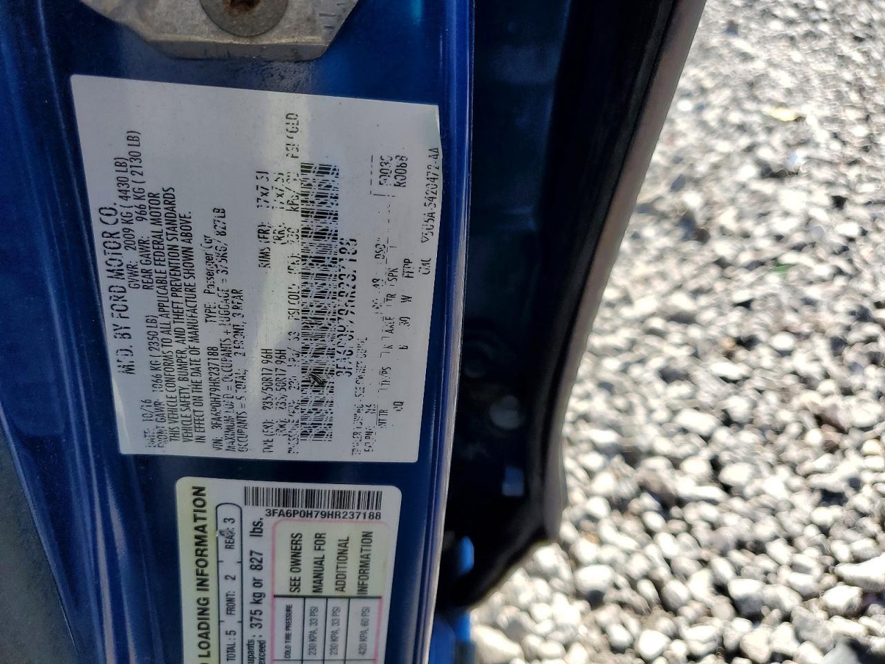 2017 Ford Fusion Se Blue vin: 3FA6P0H79HR237188