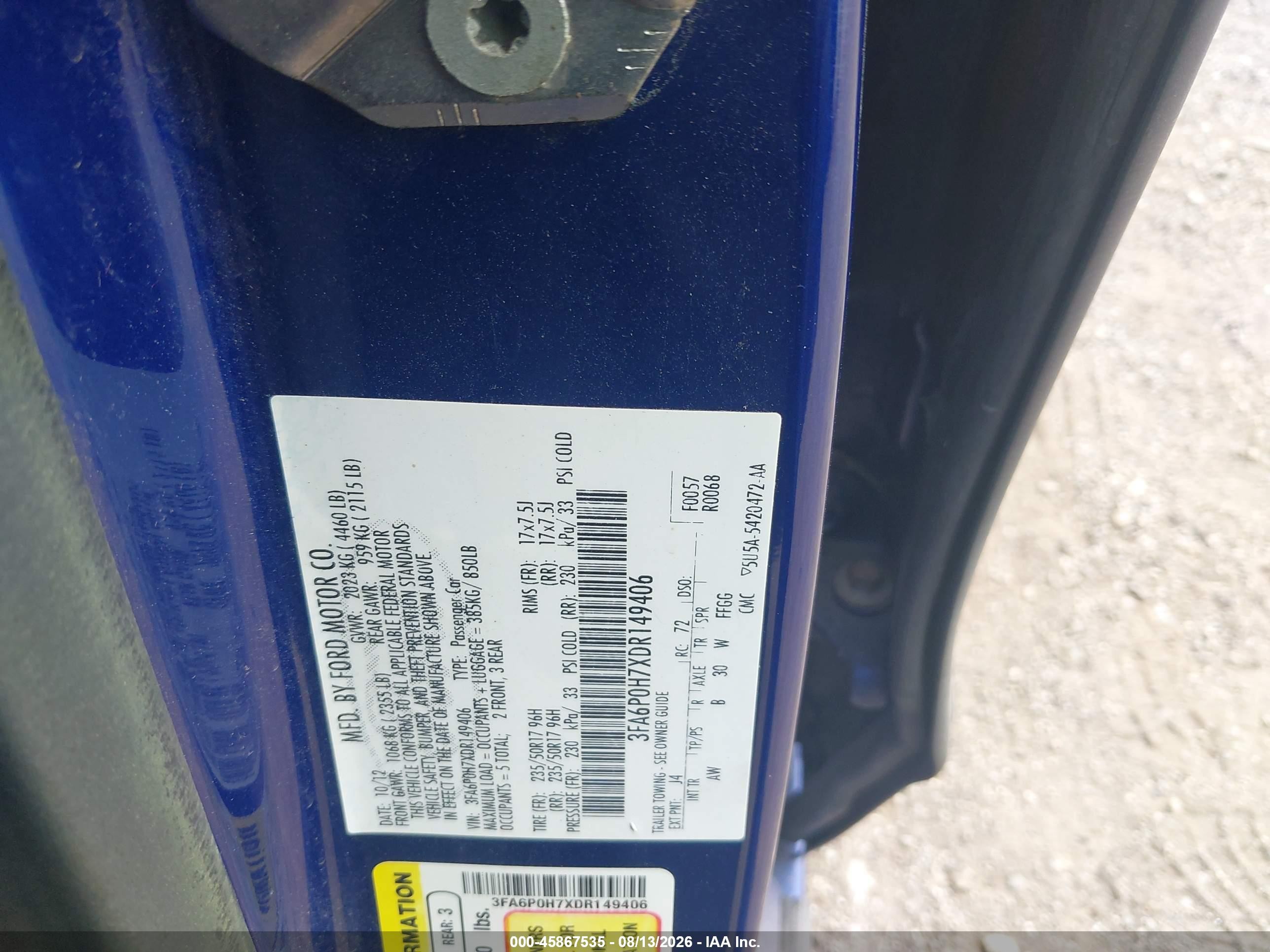 2013 Ford Fusion Se Синий vin: 3FA6P0H7XDR149406