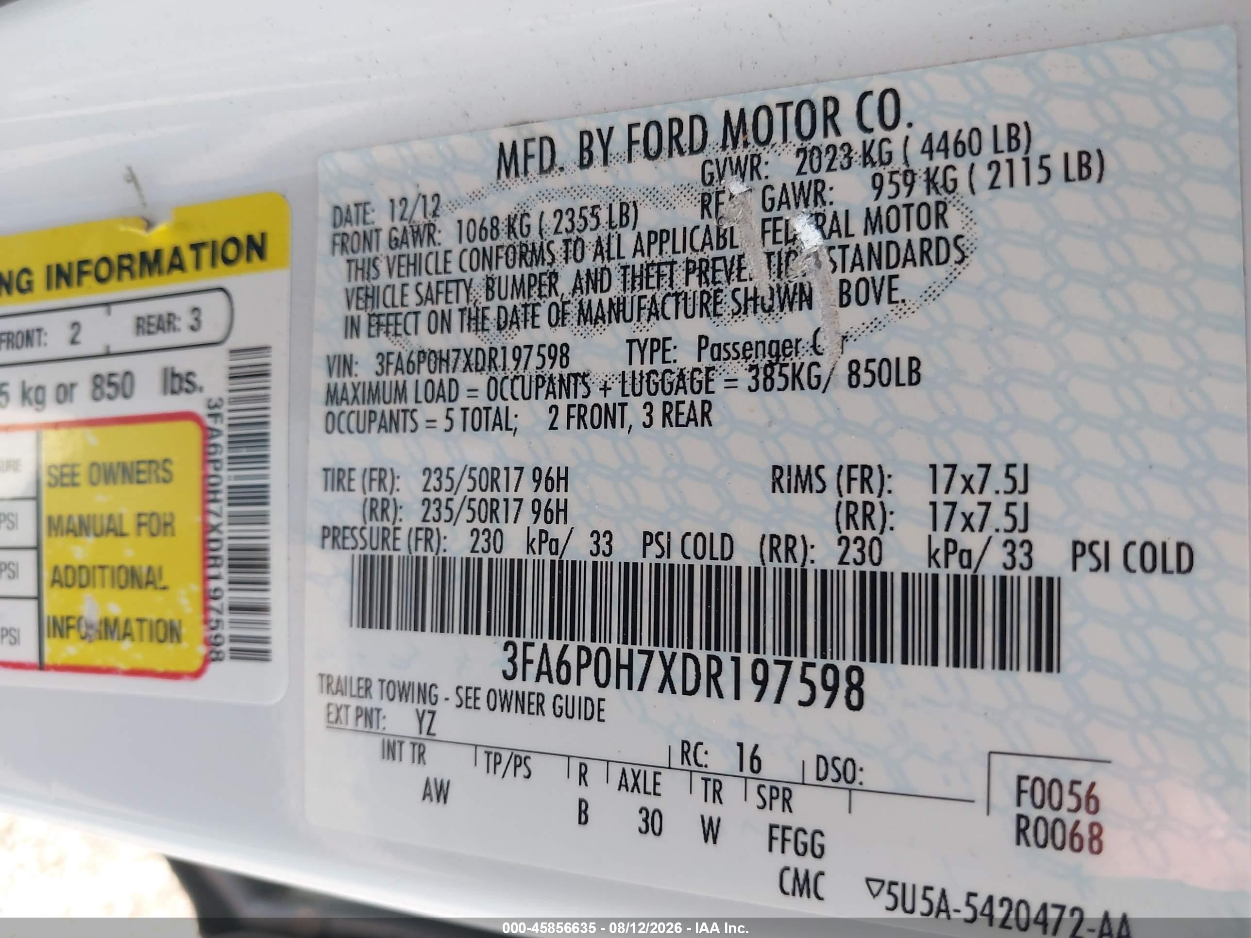 2013 Ford Fusion Se White vin: 3FA6P0H7XDR197598