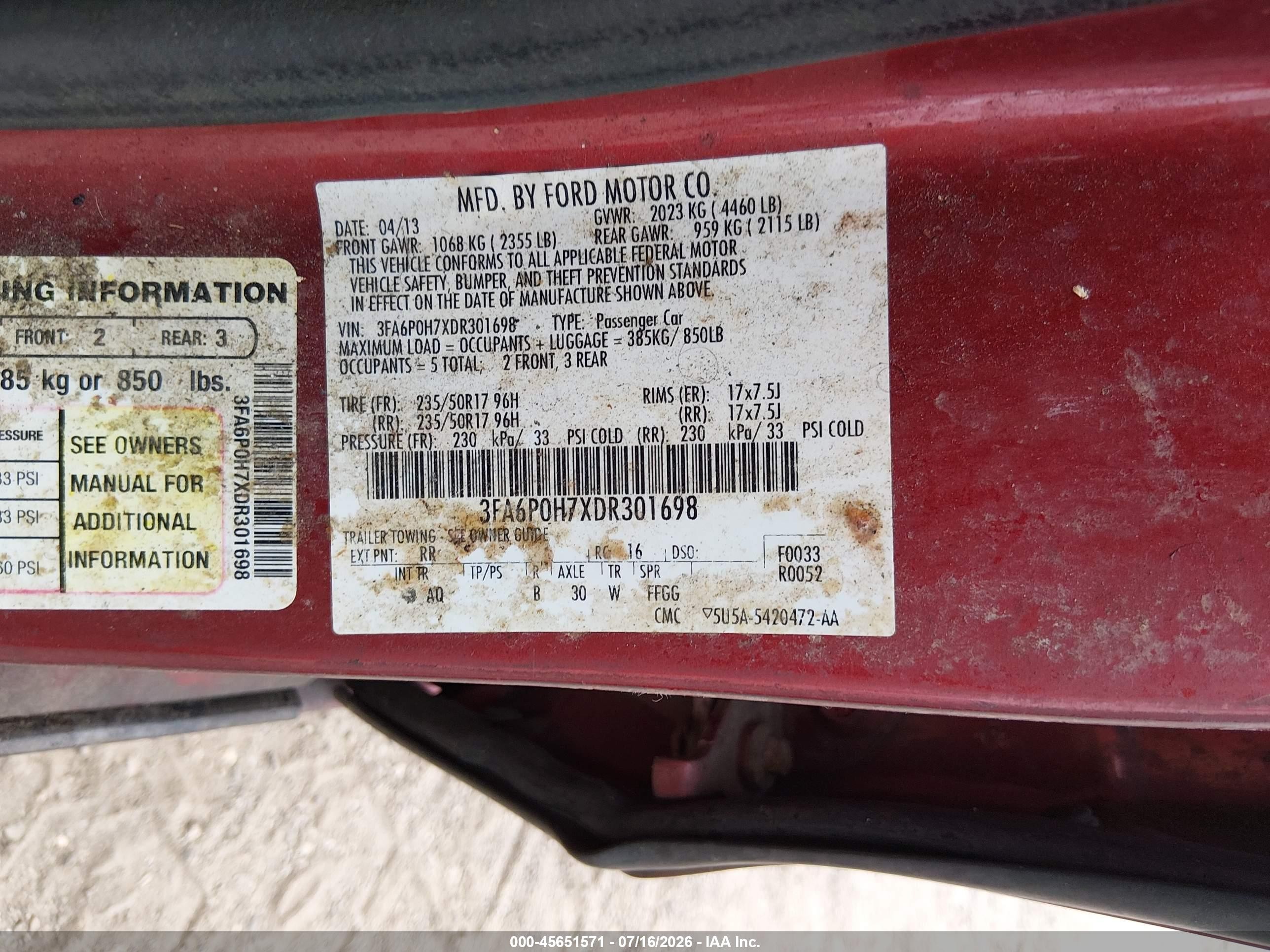 2013 Ford Fusion Se Red vin: 3FA6P0H7XDR301698