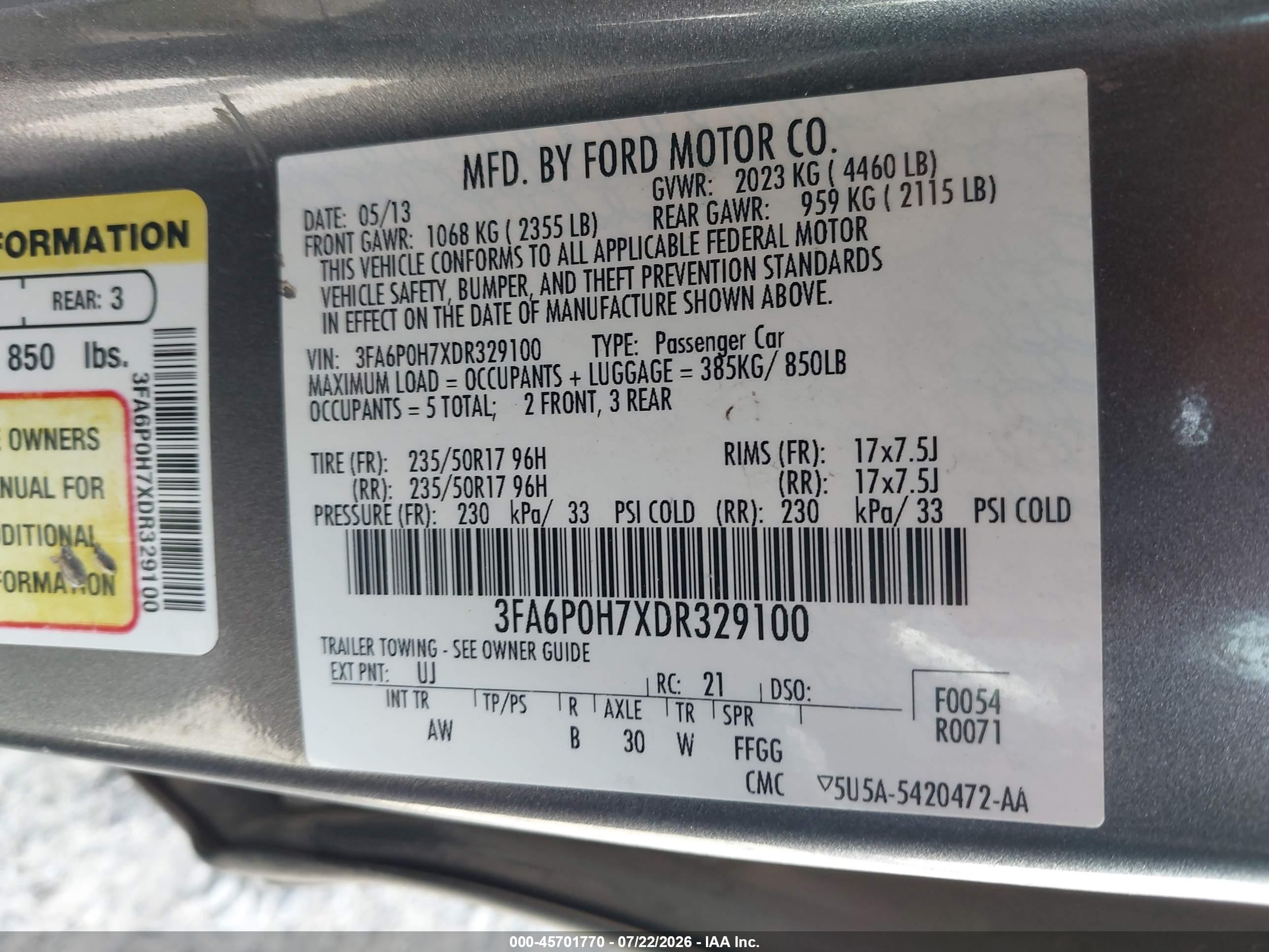 2013 Ford Fusion Se Gray vin: 3FA6P0H7XDR329100