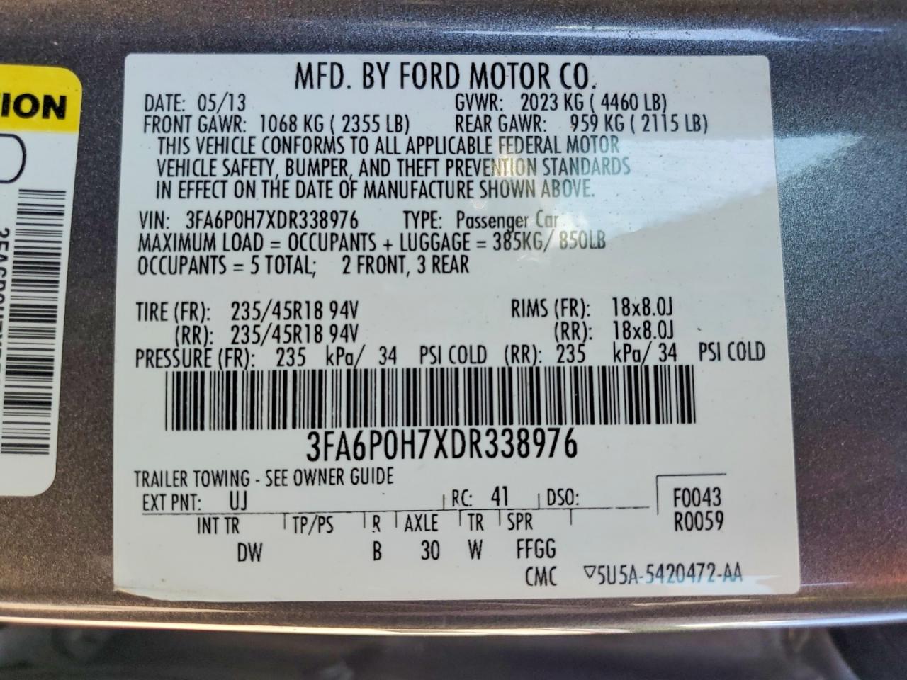 2013 Ford Fusion Se Gray vin: 3FA6P0H7XDR338976