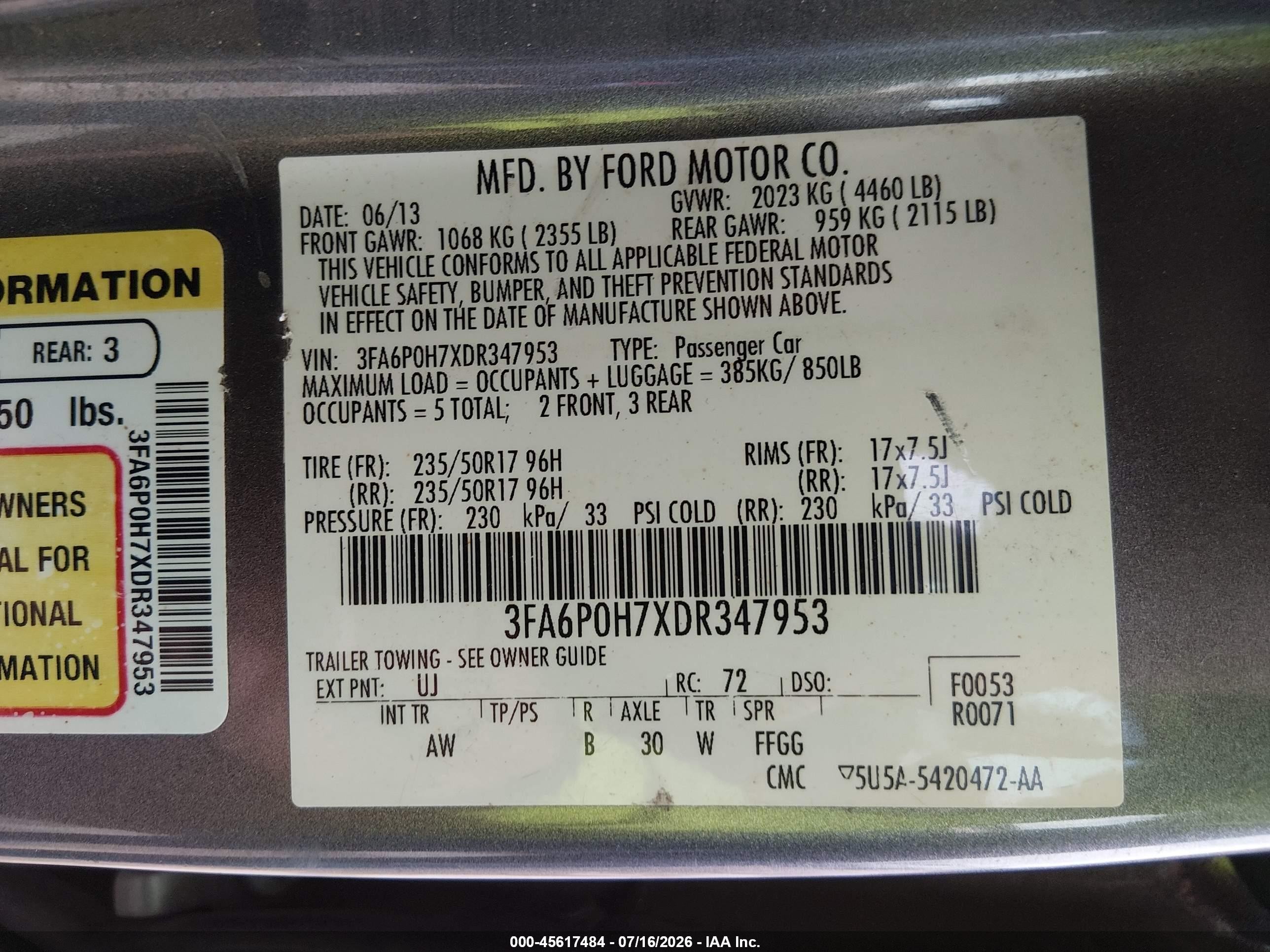 2013 Ford Fusion Se Gray vin: 3FA6P0H7XDR347953