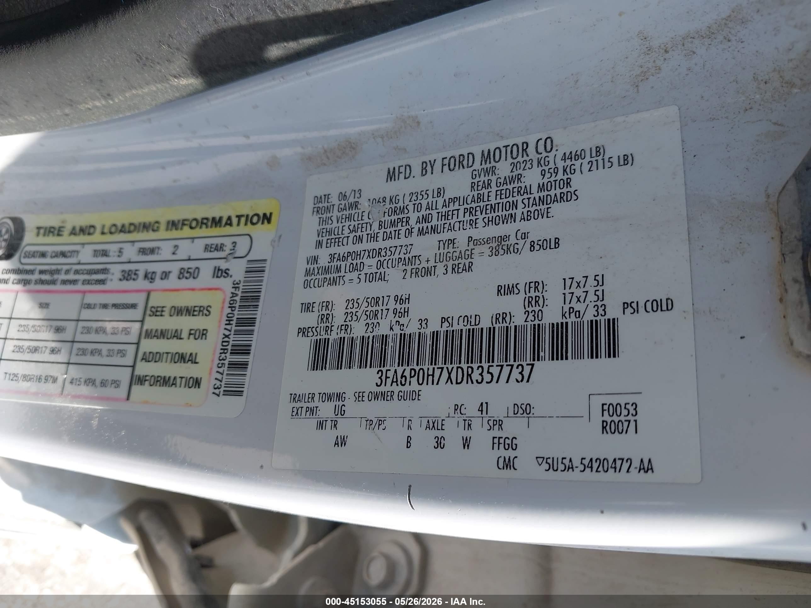 2013 Ford Fusion Se White vin: 3FA6P0H7XDR357737