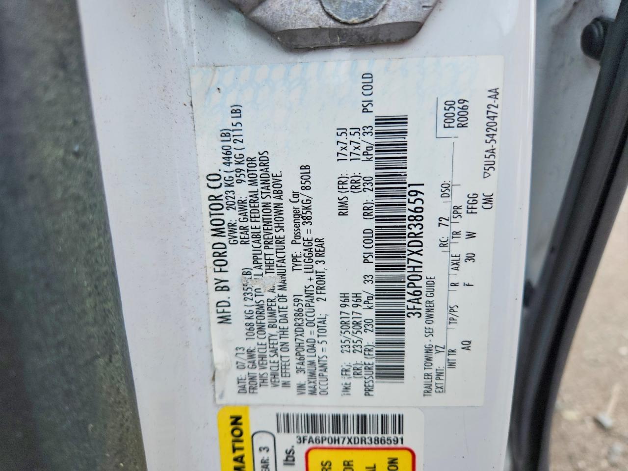 2013 Ford Fusion Se Белый vin: 3FA6P0H7XDR386591