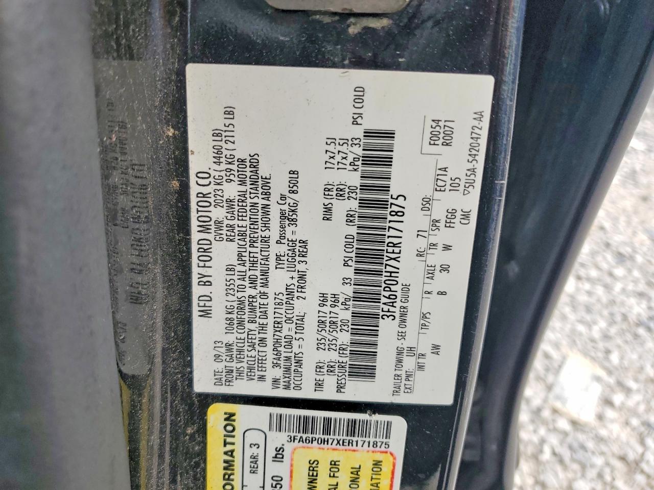 2014 Ford Fusion Se Black vin: 3FA6P0H7XER171875