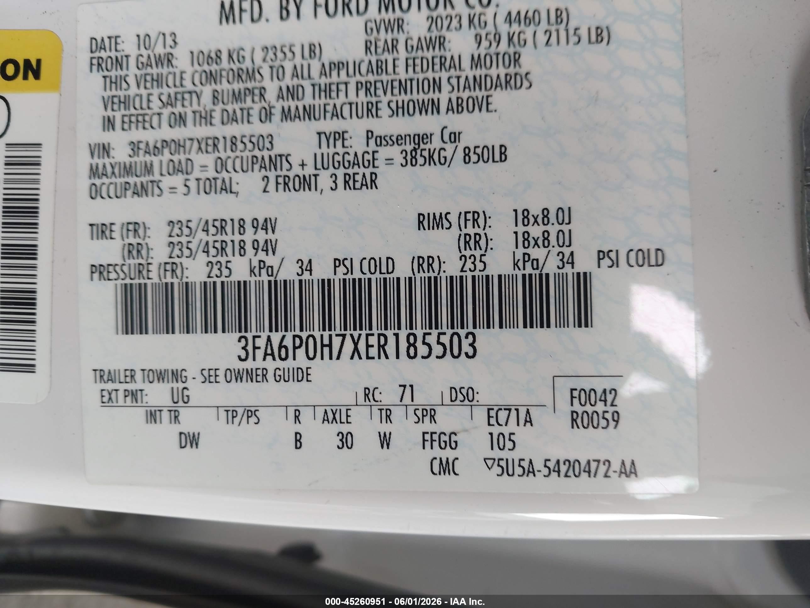 2014 Ford Fusion Se White vin: 3FA6P0H7XER185503