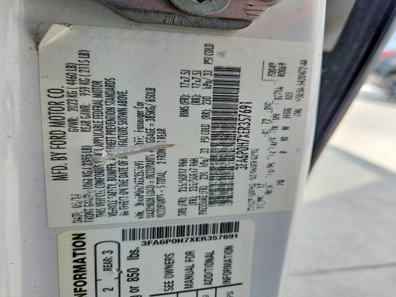 2014 Ford Fusion Se White vin: 3FA6P0H7XER357691